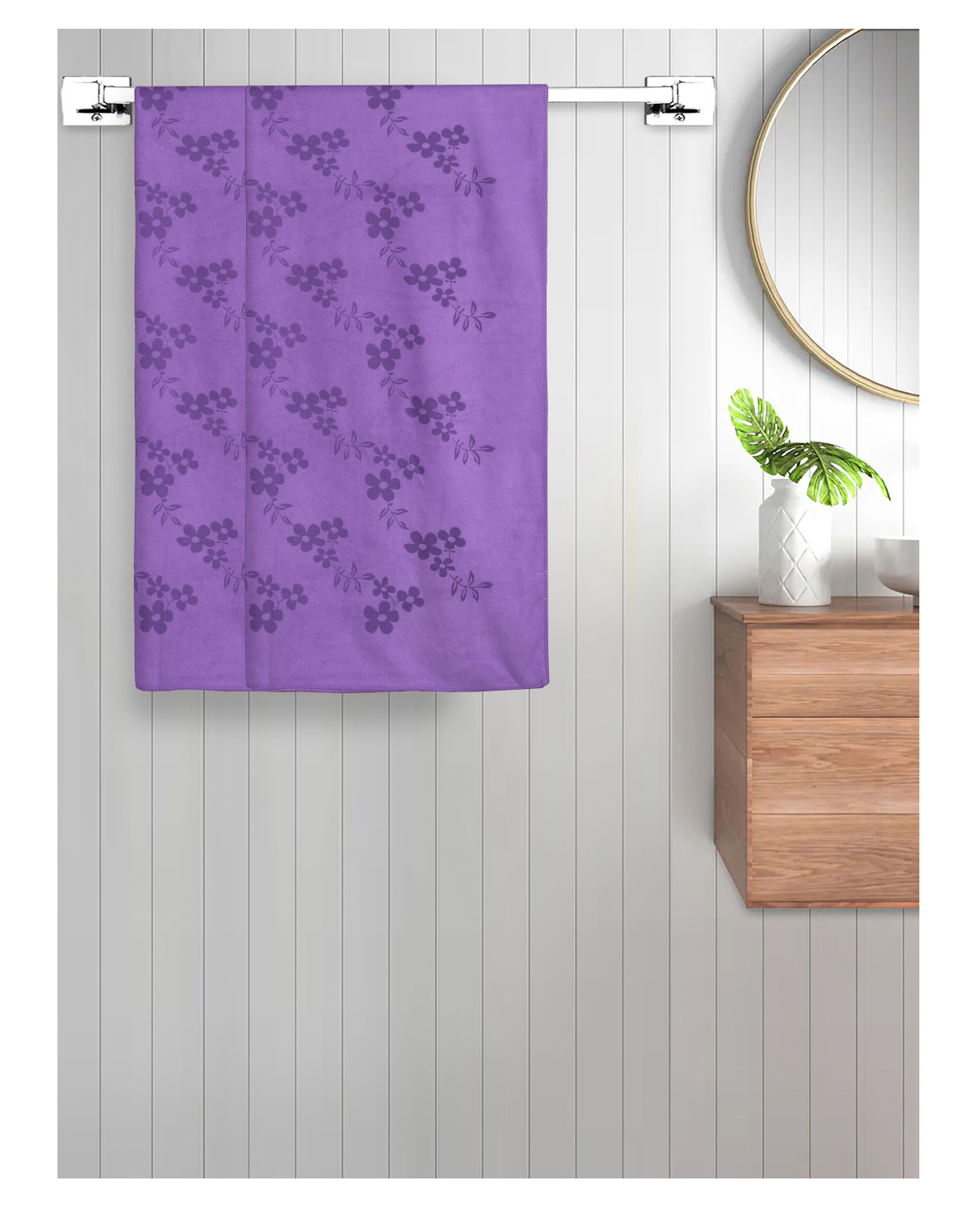 FABINALIV Set of 2 Purple Floral 420 GSM Cotton Bath Towels-picture-15