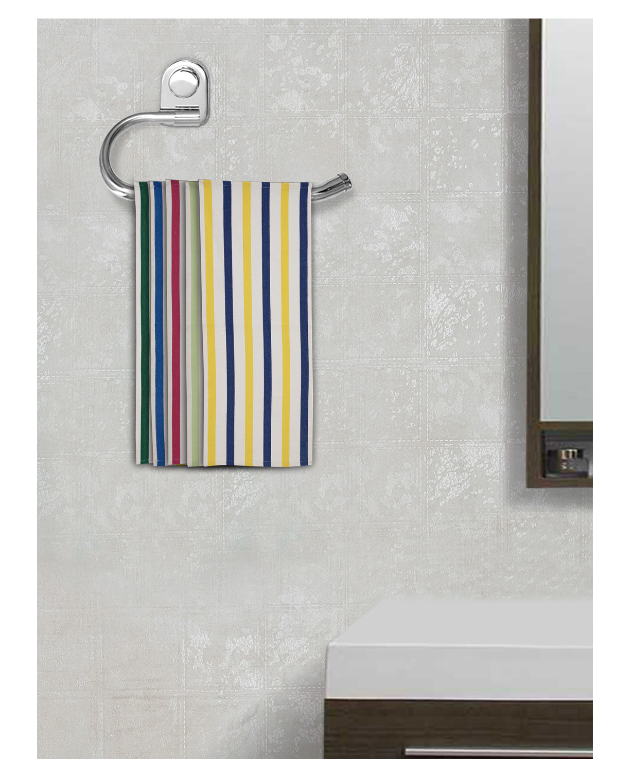 Fabinaliv Unisex Set of 5 300 GSM Cotton Hand Towels (85X35 cm) Multicolor - Striped-image-6