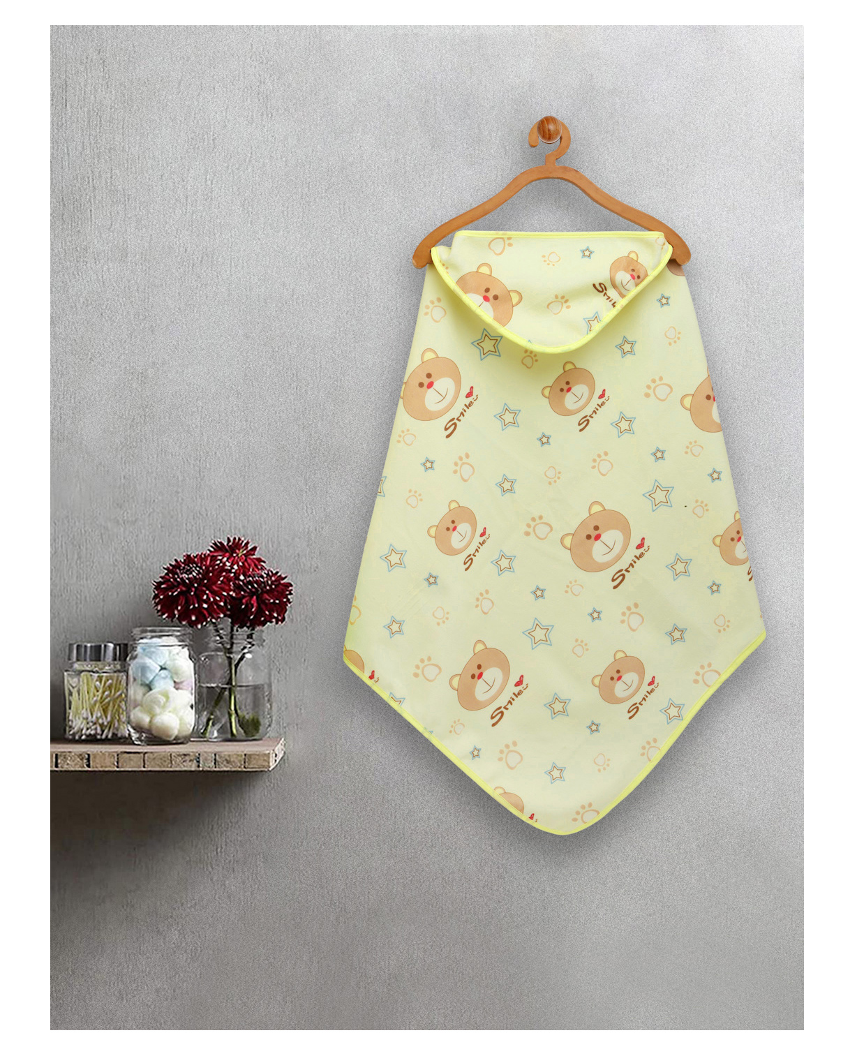 FABINALIV Infant Yellow Cartoon Print Cotton Hooded Bath Towel (70X70 cm)-image-41