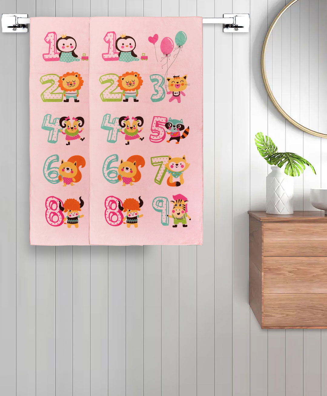 FABINALIV Set of 2 Pink Cartoon Print Cotton Kids Bath Towels (110X60 cm)-picture-15