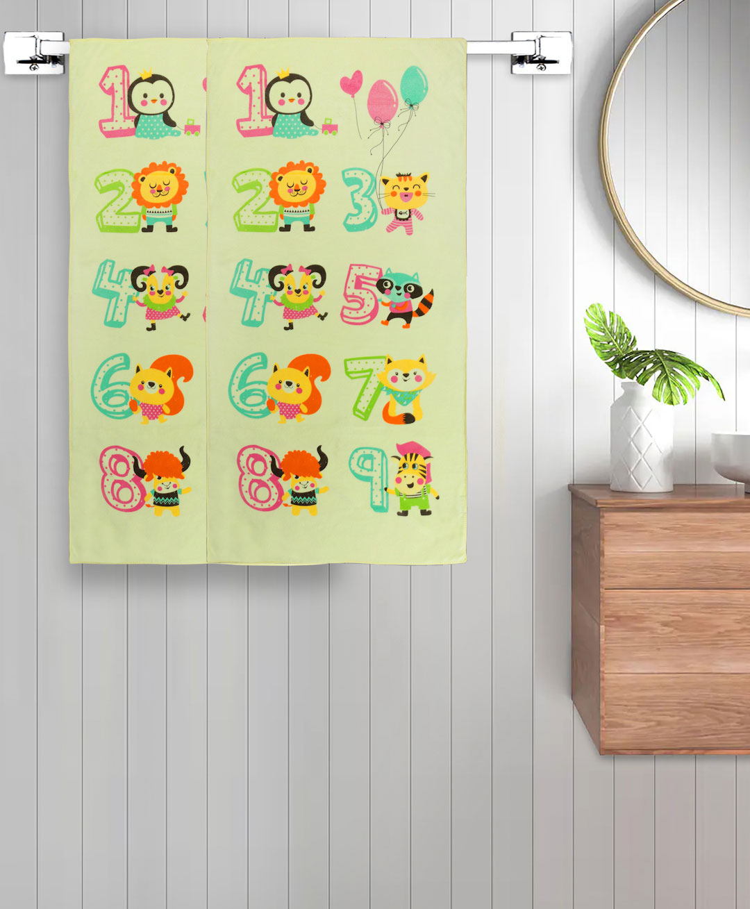 FABINALIV Set of 2 Yellow Cartoon Print Cotton Kids Bath Towels (110X60 cm)-picture-25