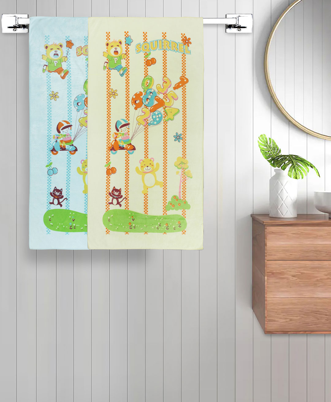 FABINALIV Set of 2 Multicolor Cartoon Print Cotton Kids Bath Towels (110X60 cm)-picture-27