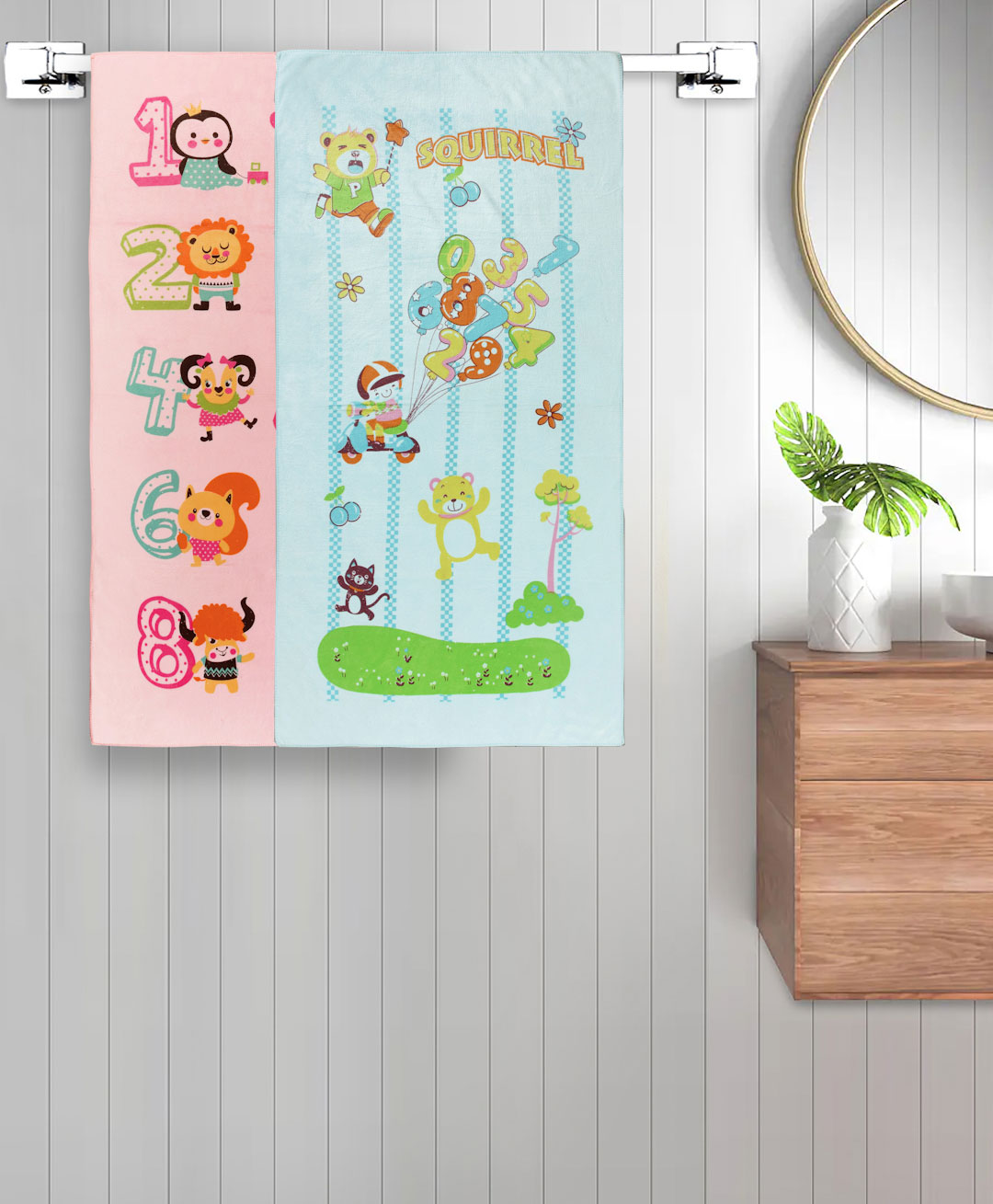 FABINALIV Set of 2 Multicolor Cartoon Print Cotton Kids Bath Towels (110X60 cm)-picture-22