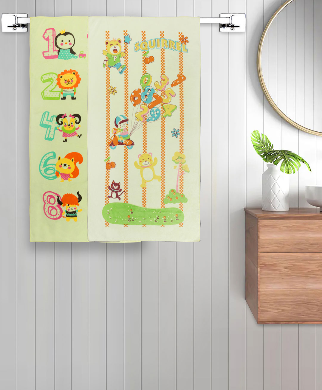 FABINALIV Set of 2 Yellow Cartoon Print Cotton Kids Bath Towels (110X60 cm)-picture-18