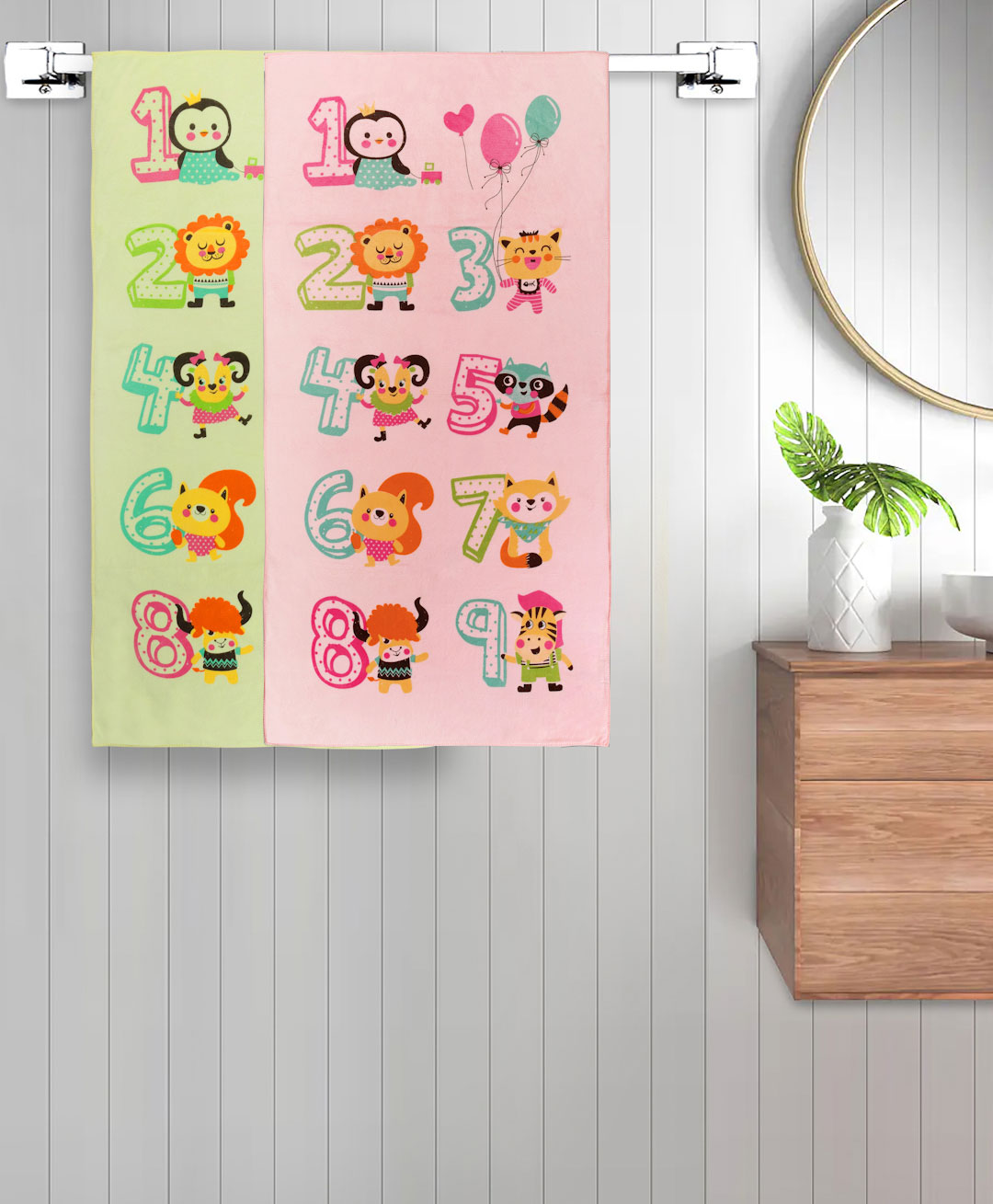 FABINALIV Set of 2 Multicolor Cartoon Print Cotton Kids Bath Towels (110X60 cm)-picture-23