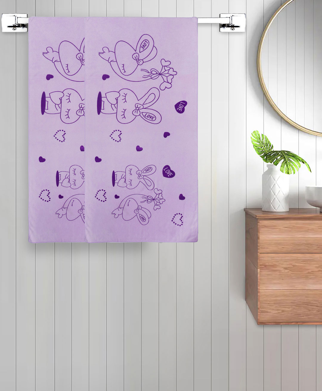 FABINALIV Set of 2 Purple Cartoon Print Cotton Kids Bath Towels (110X56 cm)-picture-16