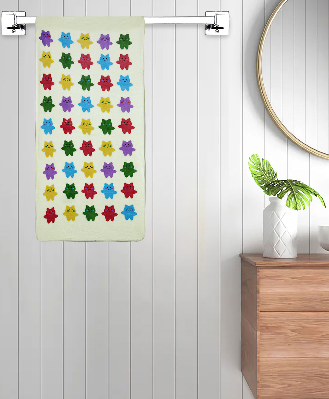 FABINALIV Yellow Cartoon Print Cotton Kids Bath Towel (110X56 cm)-image-20