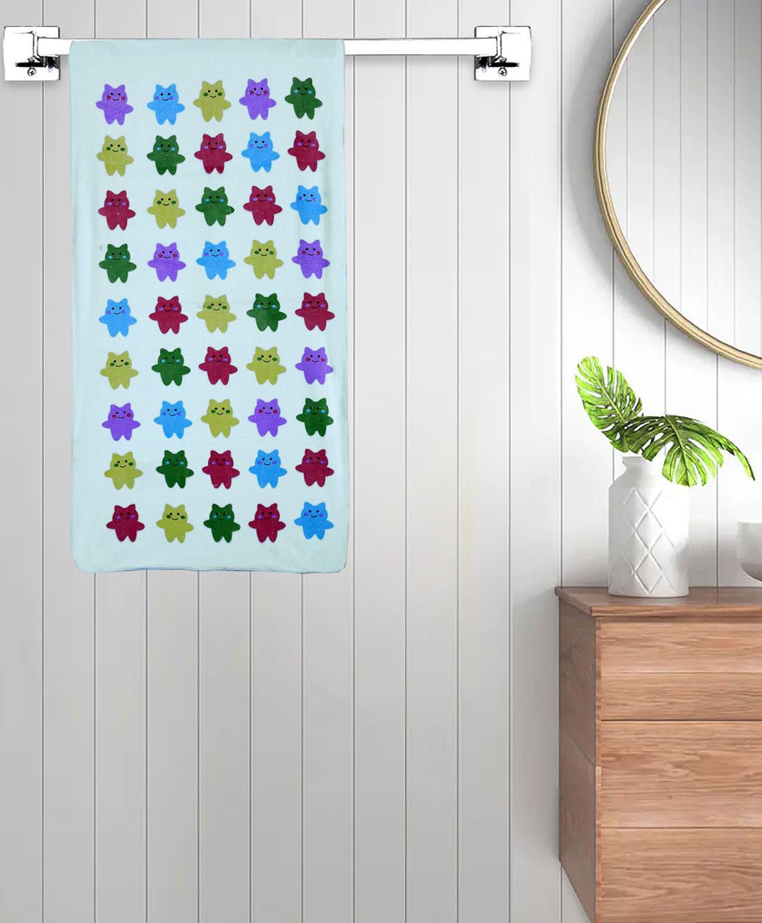 FABINALIV Blue Cartoon Print Cotton Kids Bath Towel (110X56 cm)-image-32