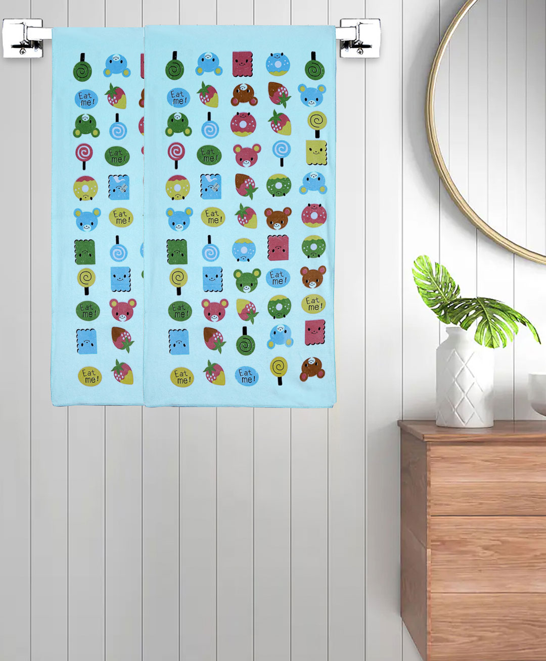 FABINALIV Set of 2 Blue Cartoon Print Cotton Kids Bath Towels (110X56 cm)-picture-26