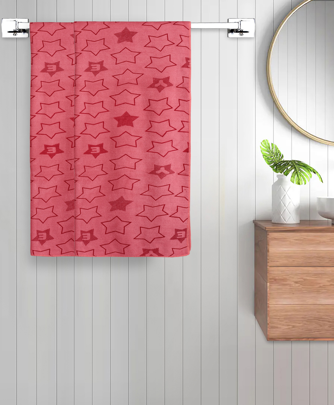 FABINALIV Set of 2 Red Geometric Cotton Kids Bath Towels (110X60 cm)-image-33