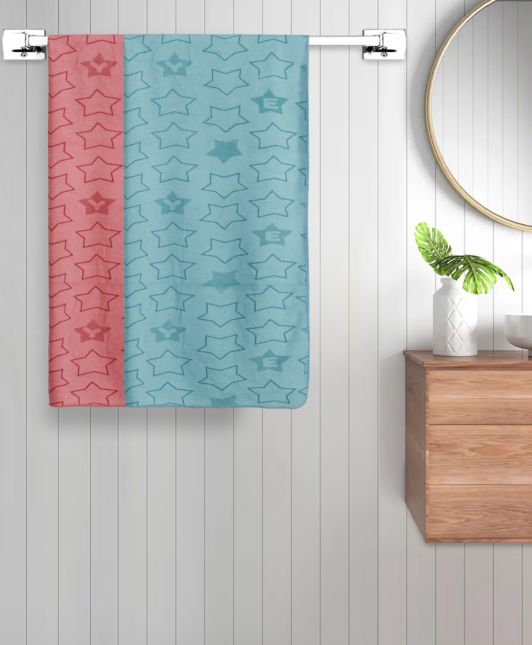 FABINALIV Set of 2 Multicolor Geometric Cotton Kids Bath Towels (110X60 cm)-image-34