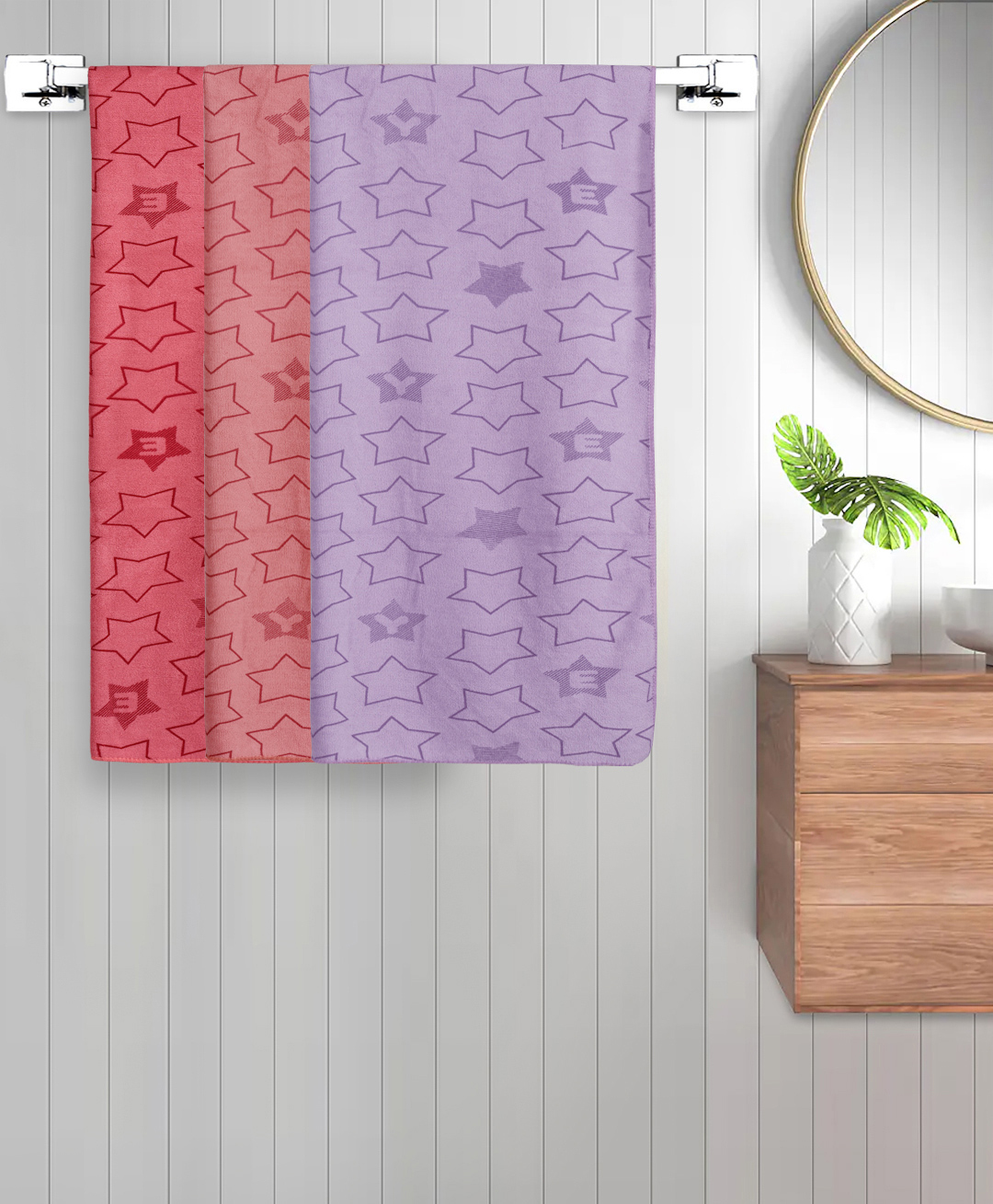 FABINALIV Set of 3 Multicolor Geometric Cotton Kids Bath Towels (110X60 cm)-image-49