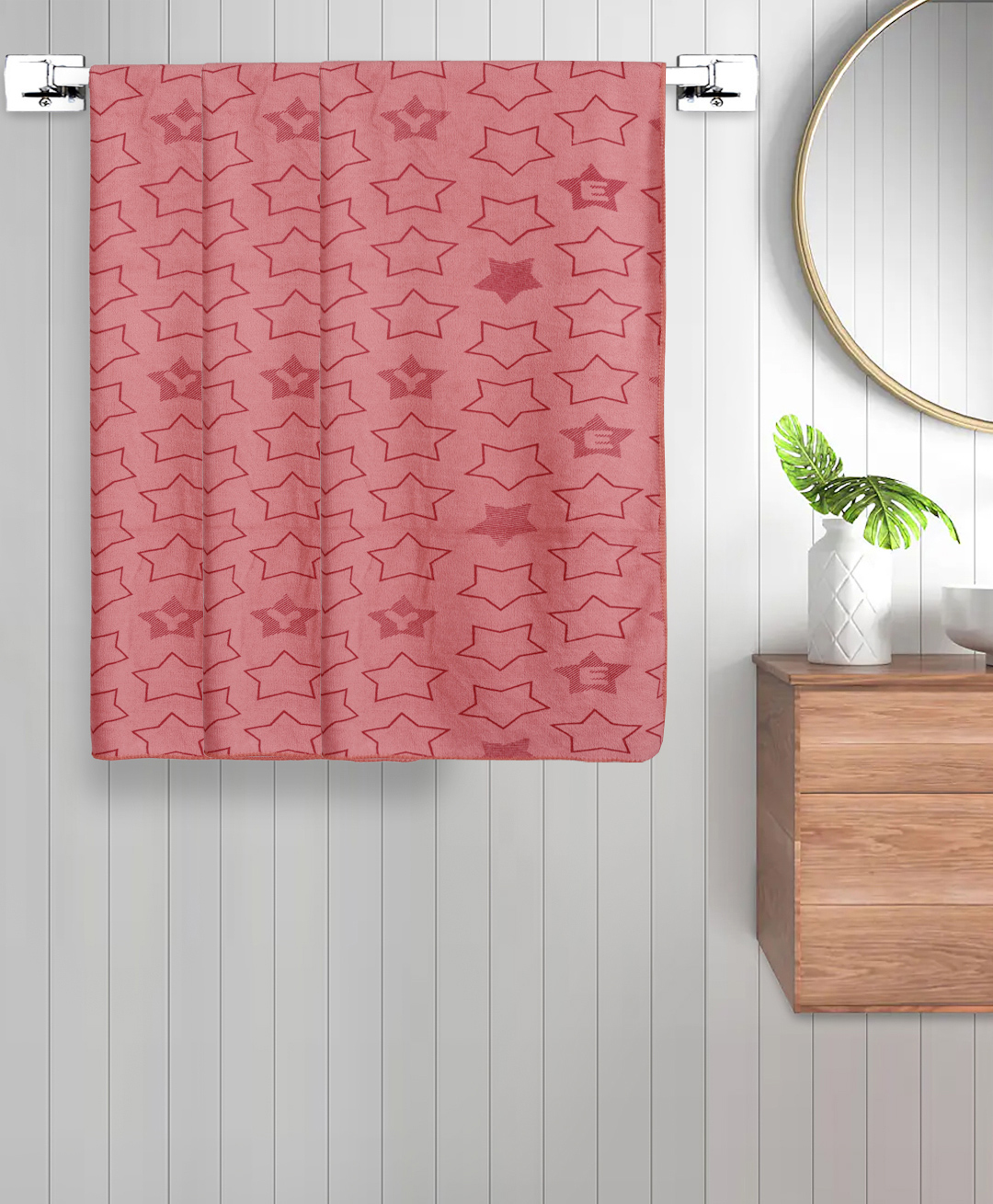 FABINALIV Set of 3 Peach Geometric Cotton Kids Bath Towels (110X60 cm)-image-6