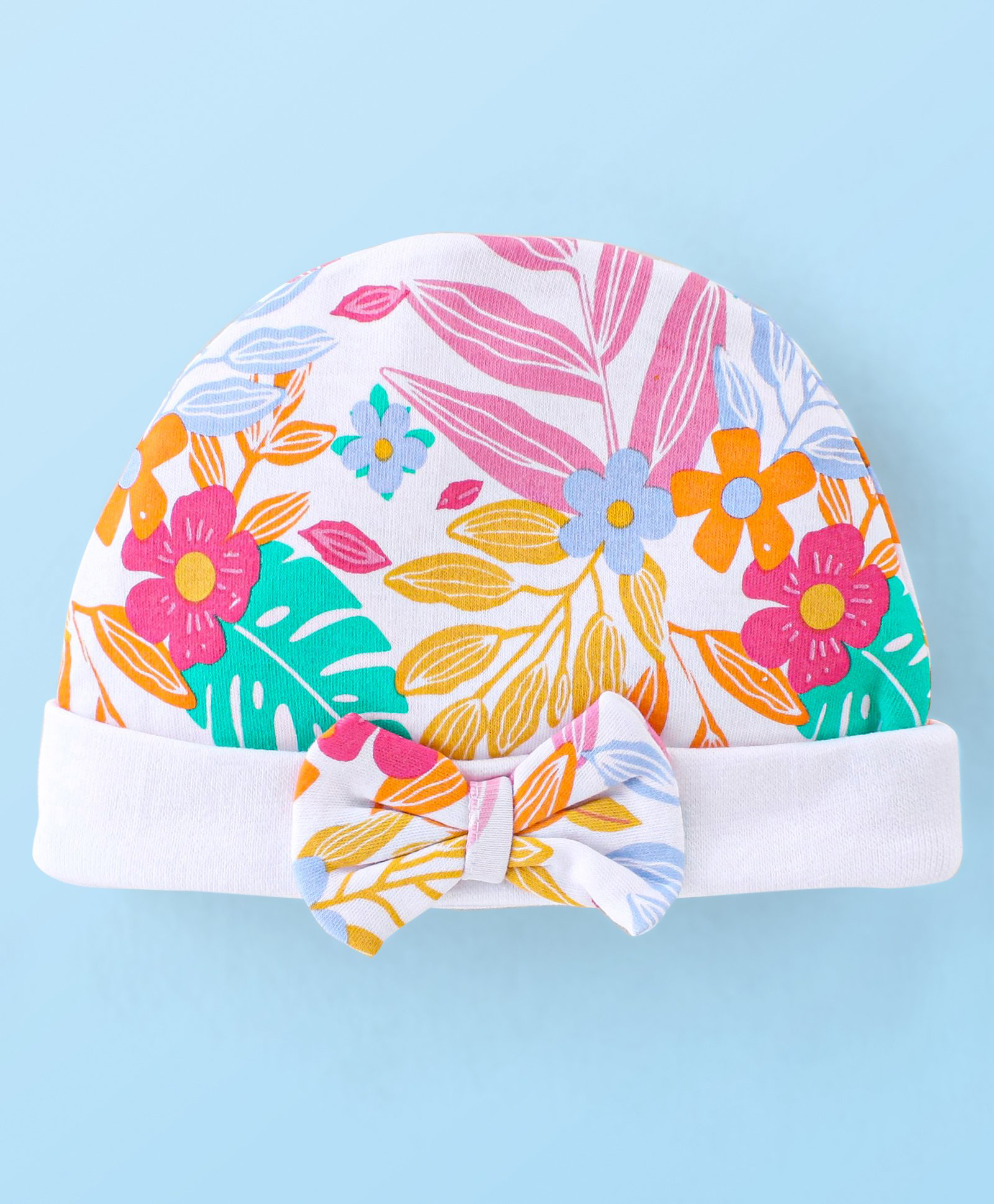 Babyhug 100% Cotton Knitted Cap with Butterfly Print- Yellow-picture-20