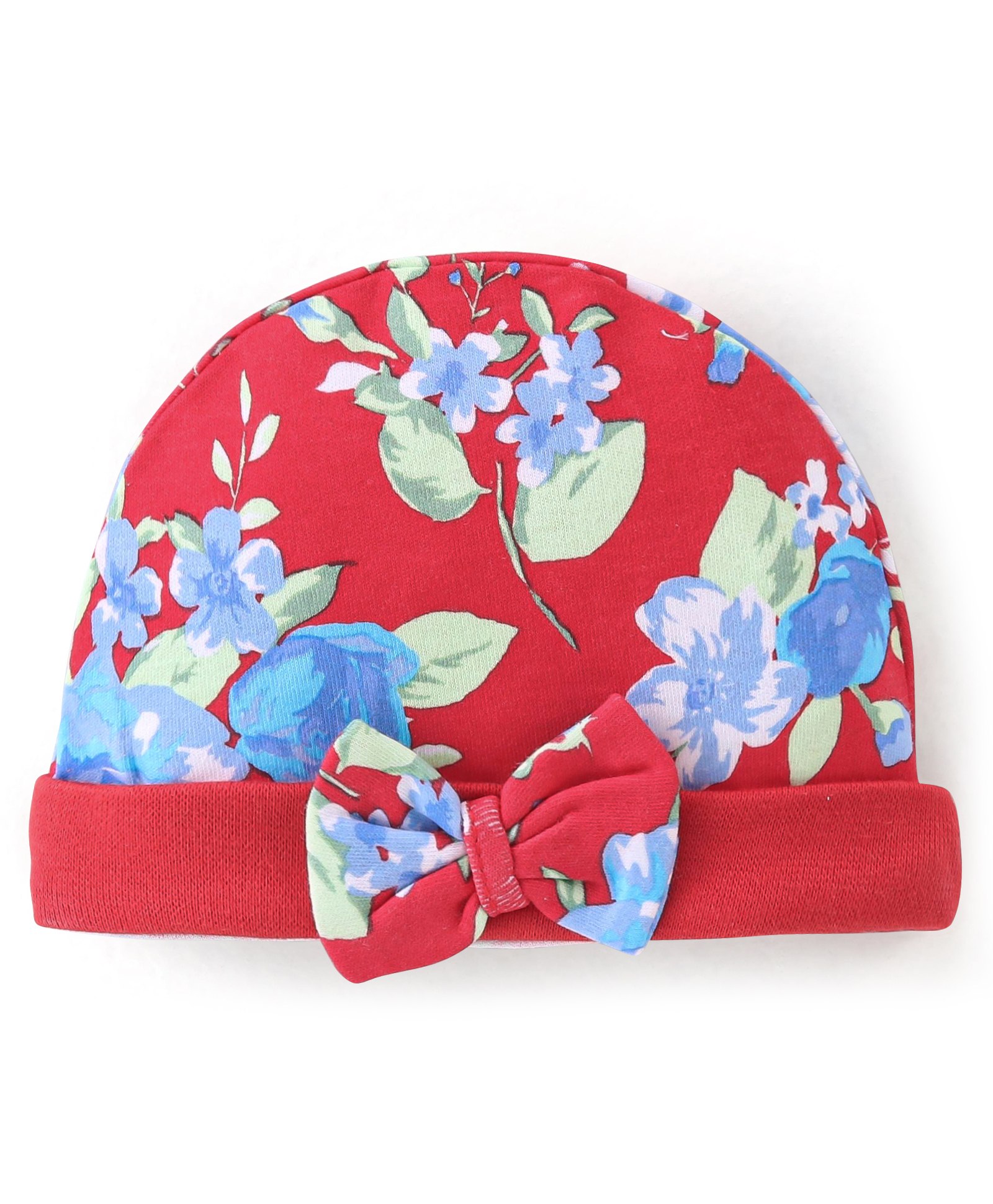 Babyhug 100% Cotton Cap with Bow Floral Print Red - Diameter 9.5 cm-picture-18