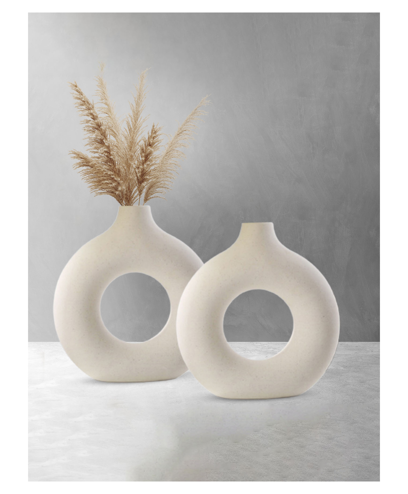 Purezento 8 Inch Donut Vase(Set of 2)- Offwhite-image-30