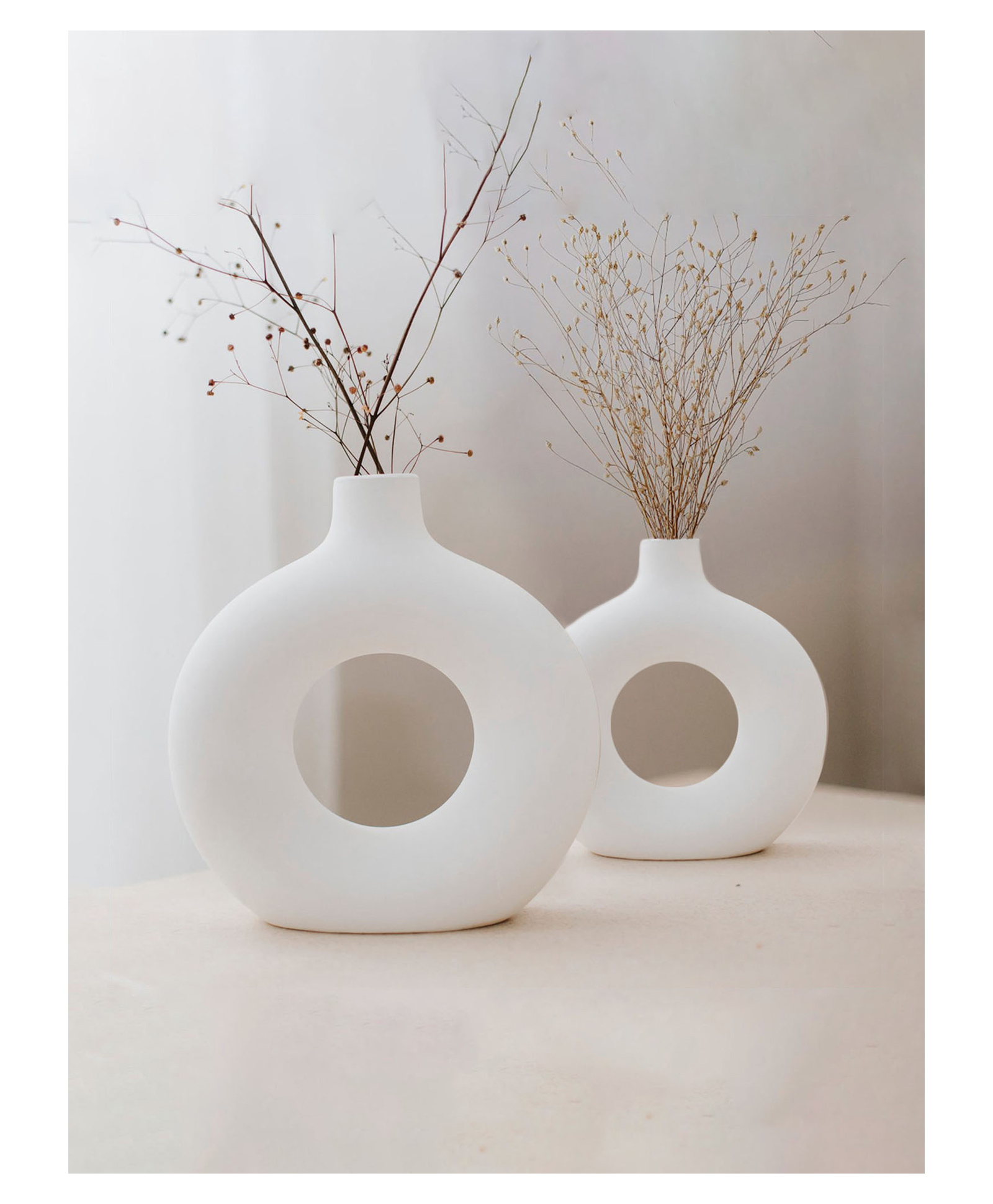 Purezento 8 & 6 Inch Donut Vase(Set of 2)- Offwhite-image-31