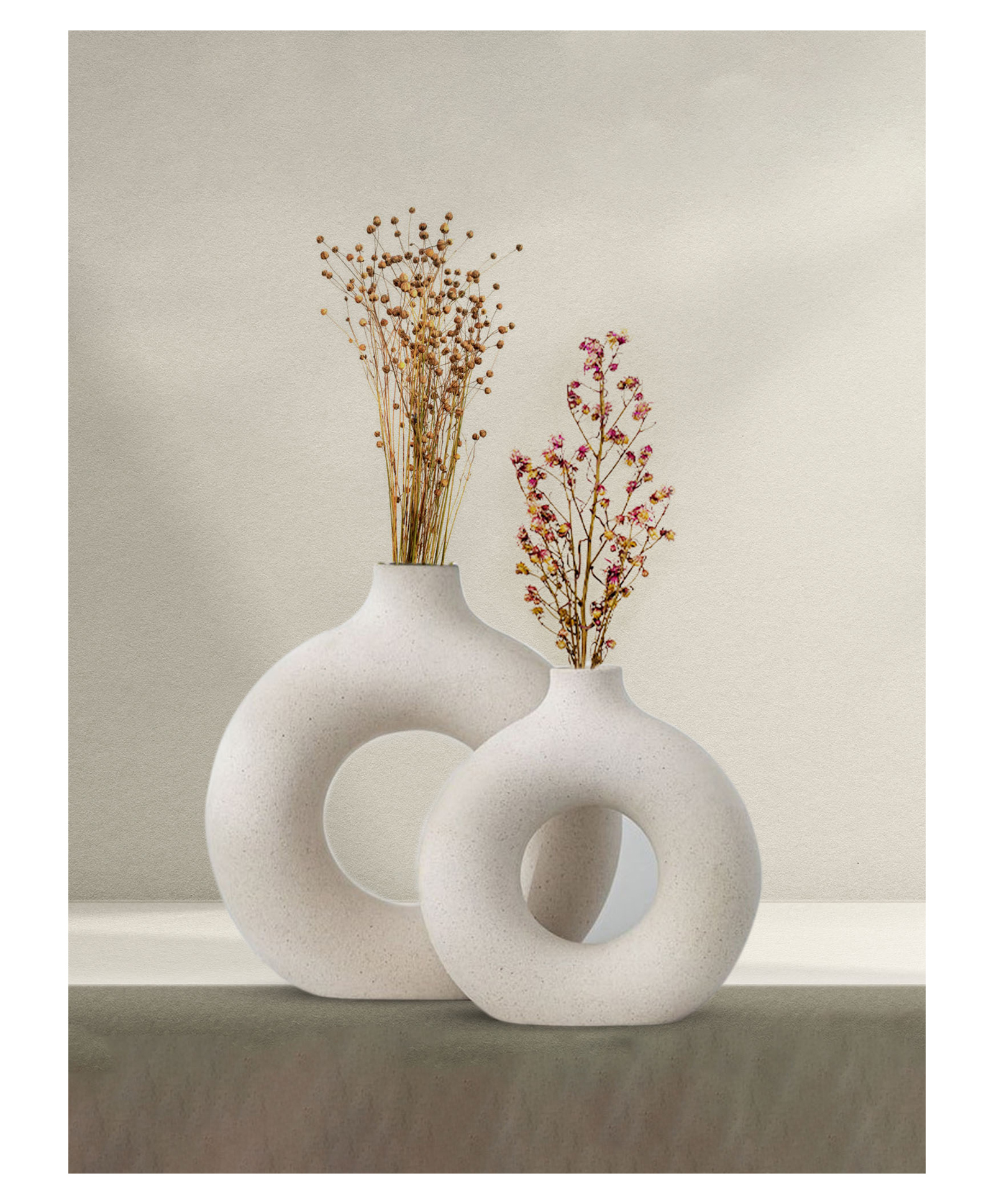 Purezento 8 & 12 Inch Donut Vase(Set of 2)- Offwhite-image-32