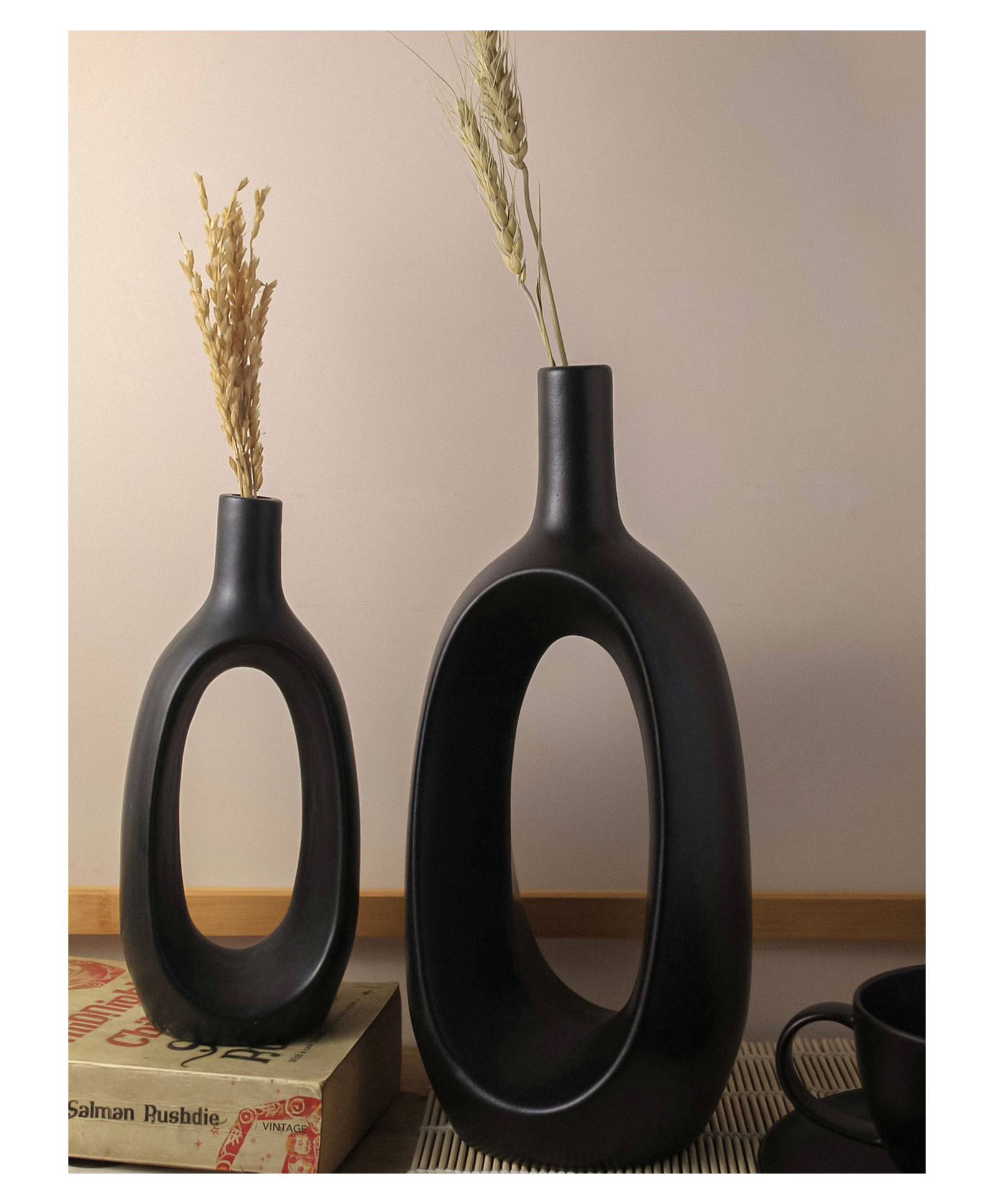 Purezento Kieko Vase set of 2-12 & 8 inch-Black-image-7