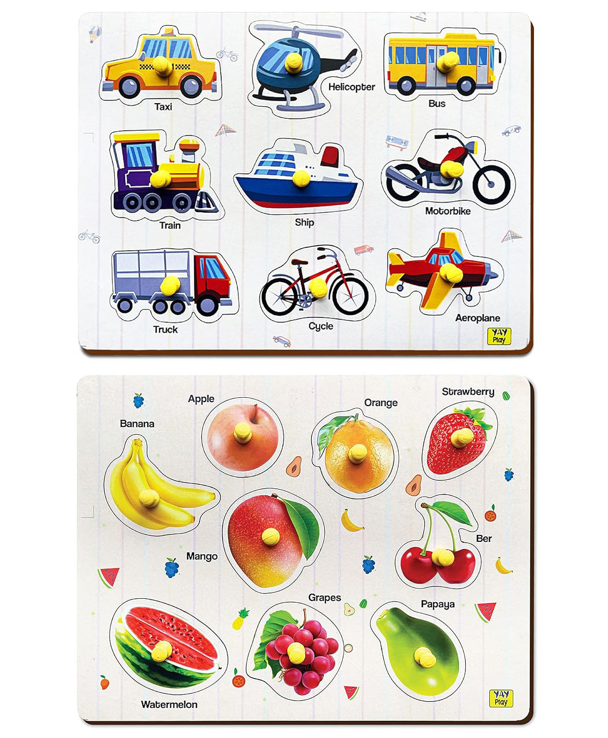 YaY Play Wooden Fruits and Transport Knob and Pegboard Puzzle-image-45