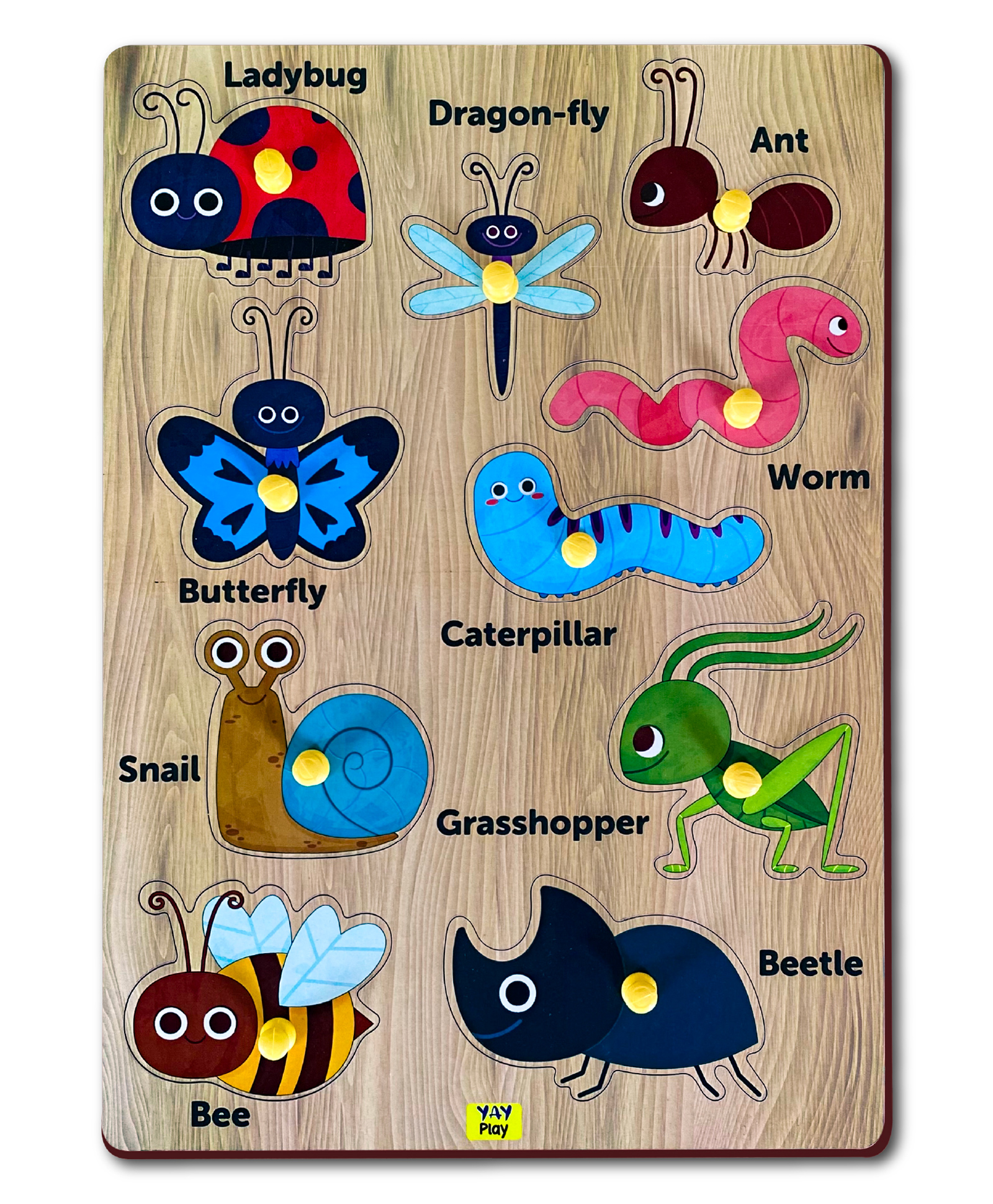 YaY Play Insects Wooden Animals Knob and Peg Board Puzzles- 10 Pieces-picture-17
