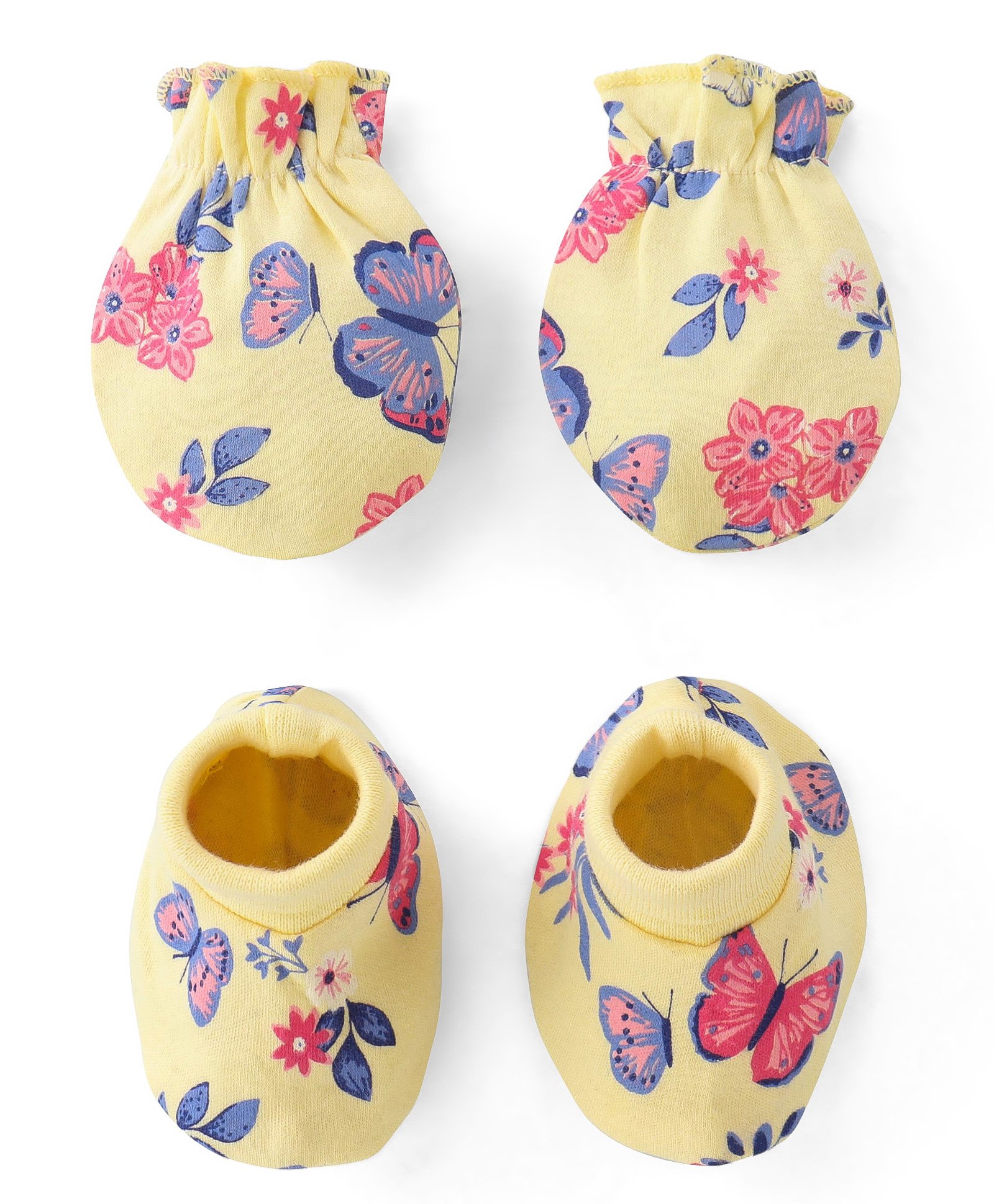 Babyhug 100% Cotton Mittens & Booties With Floral Print - Yellow-image-39