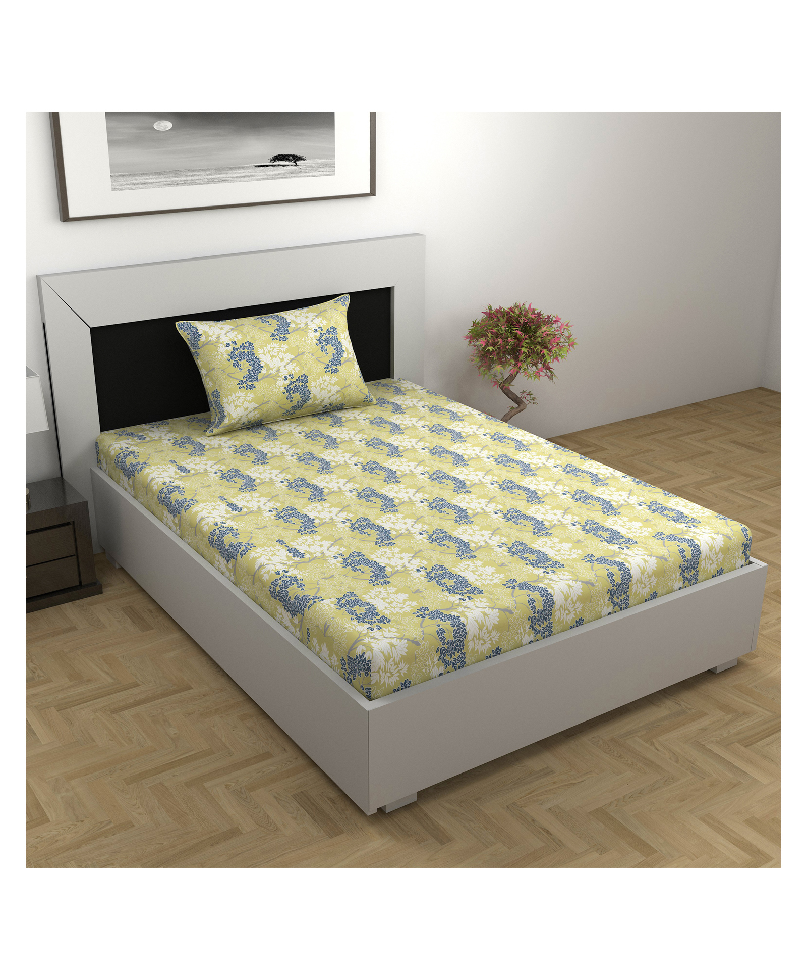 Divine Casa Prism Single Bed 100% Cotton 144 TC Single Bedsheet and Pillow Cover - Olive Green-image-46