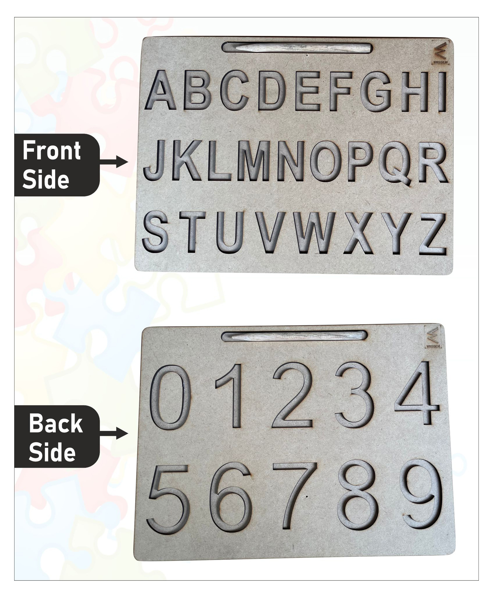 wissen Wooden Dual Side Capital Alphabet and Number Tracing Board for Kids-picture-18