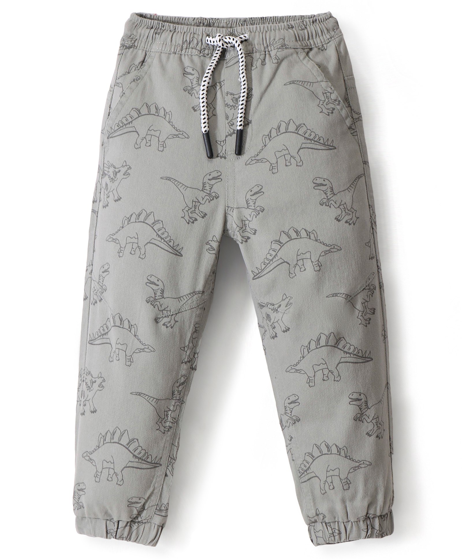 Babyhug Cotton Spandex Full Length Trouser With Dino Print - Grey-picture-22