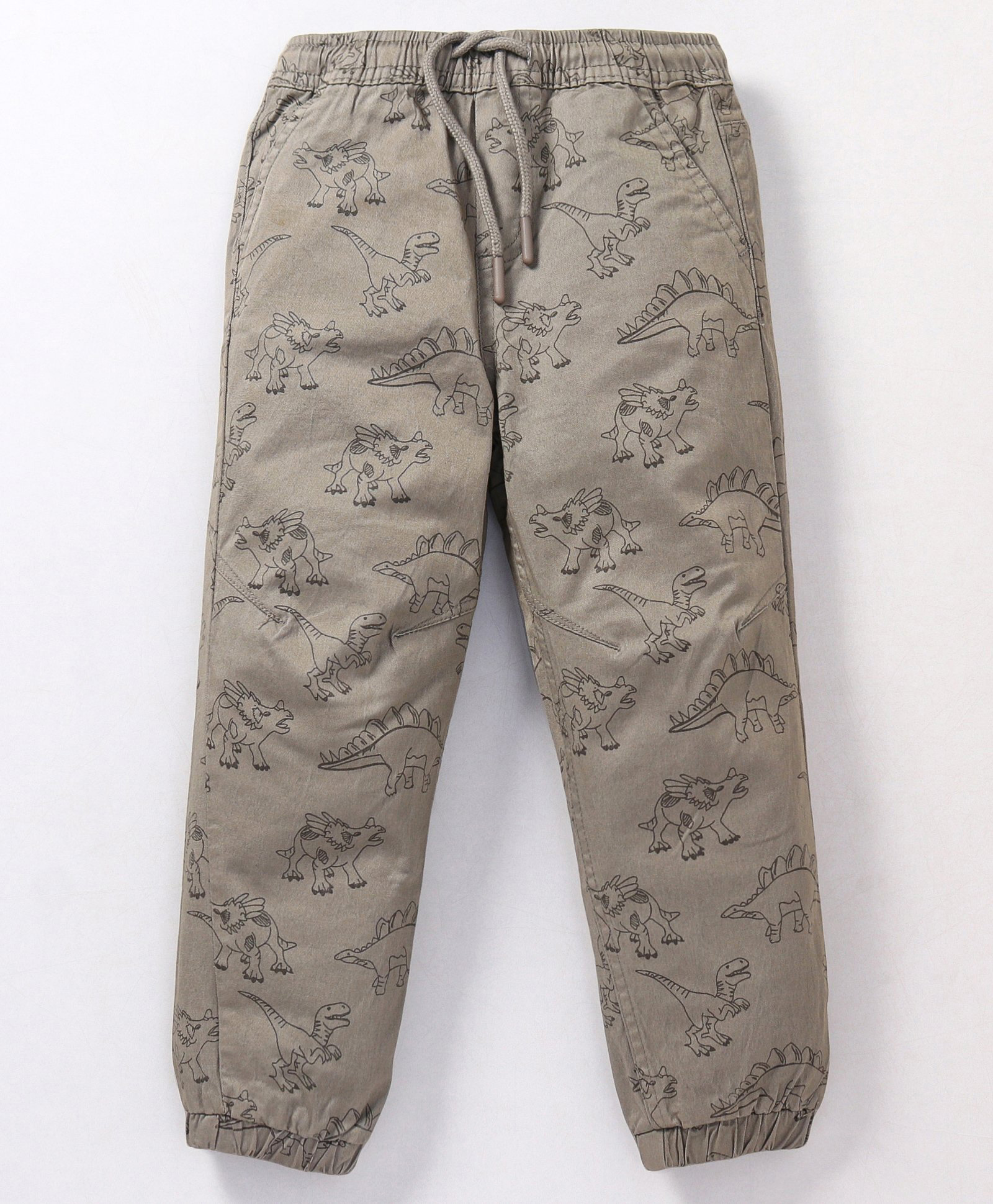 Babyhug Cotton Spandex Full Length Trouser With Dino Print - Grey-picture-18