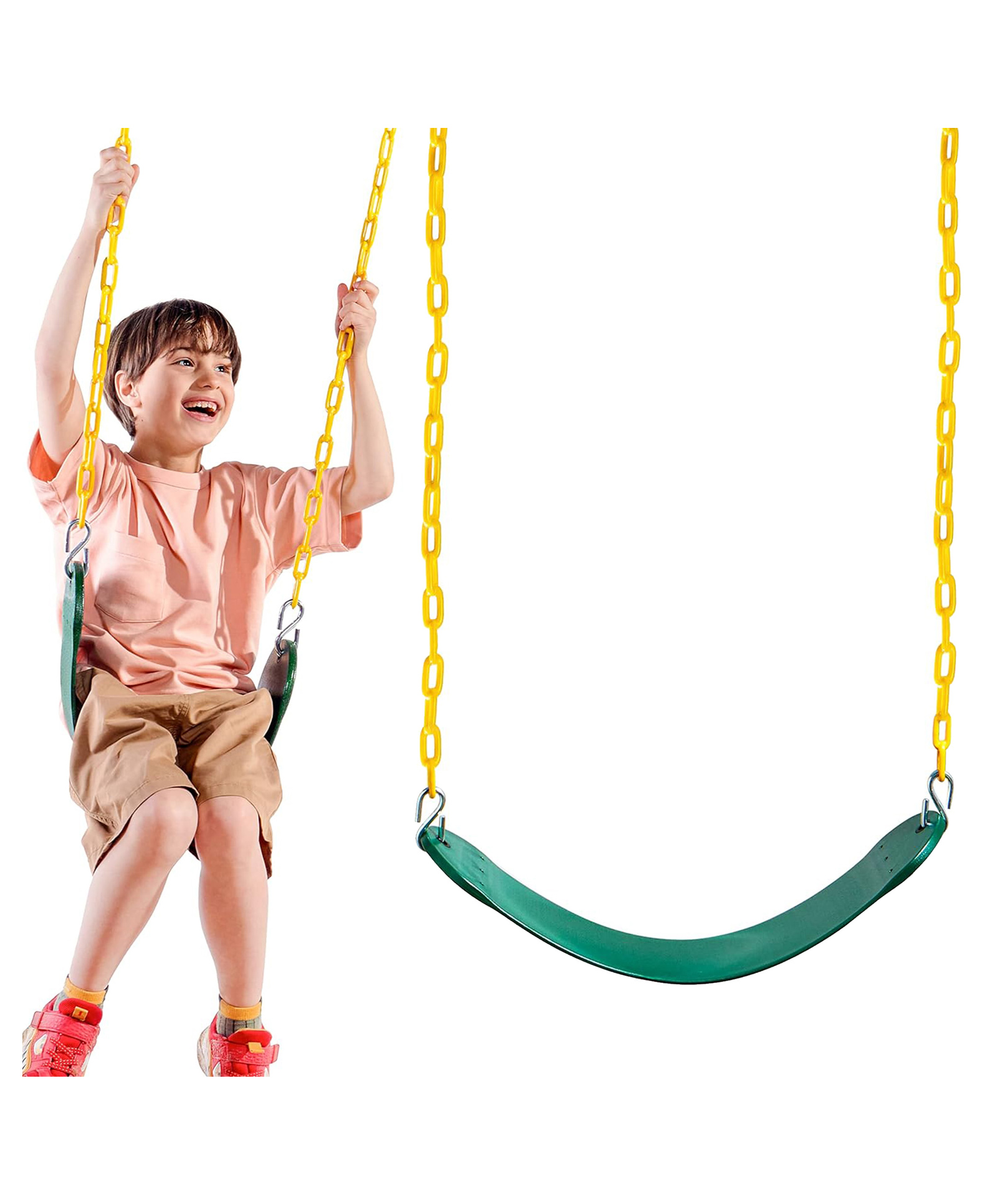 Hop N Play Heavy Duty Flexible Swing Seat with Plastic Coated Chain with & Carabiners for Kids- Green-picture-10