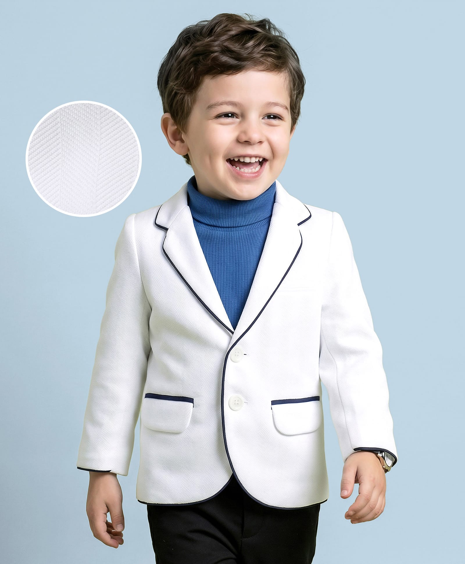 Mark & Mia Full Sleeves Party Blazer with Hi- Neck Inner Tee & Pocket Detailing - White & Blue-image-8