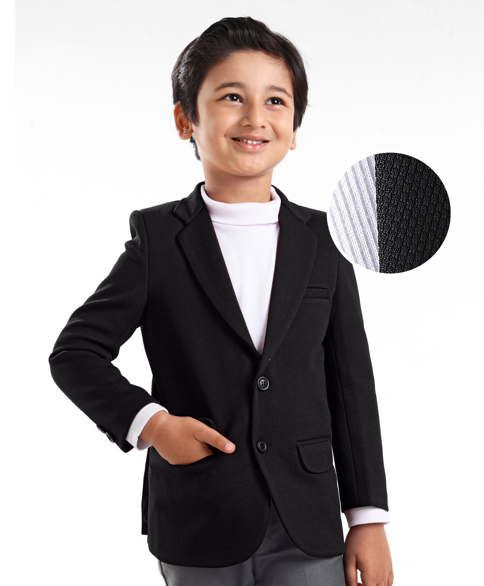 Mark & Mia Woven Full Sleeves Party Blazer with Pocket Detailing & Hi-Neck Inner Tee - Black & White-picture-21