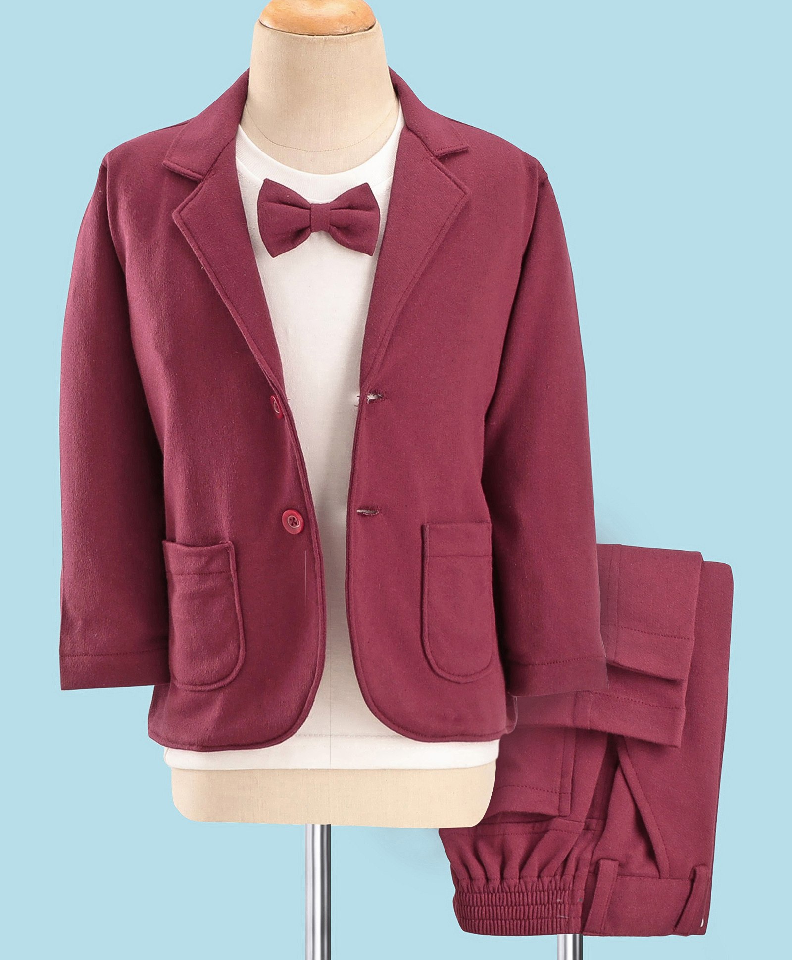 Robo Fry Cotton DC Full Sleeves Party Suits Solid Colour - Maroon & White-image-12
