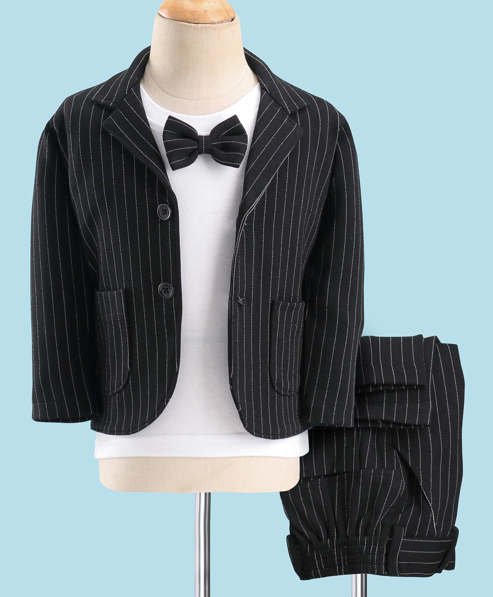 Robo Fry Cotton DC Full Sleeves Party Suits Striped - Black & White-picture-17