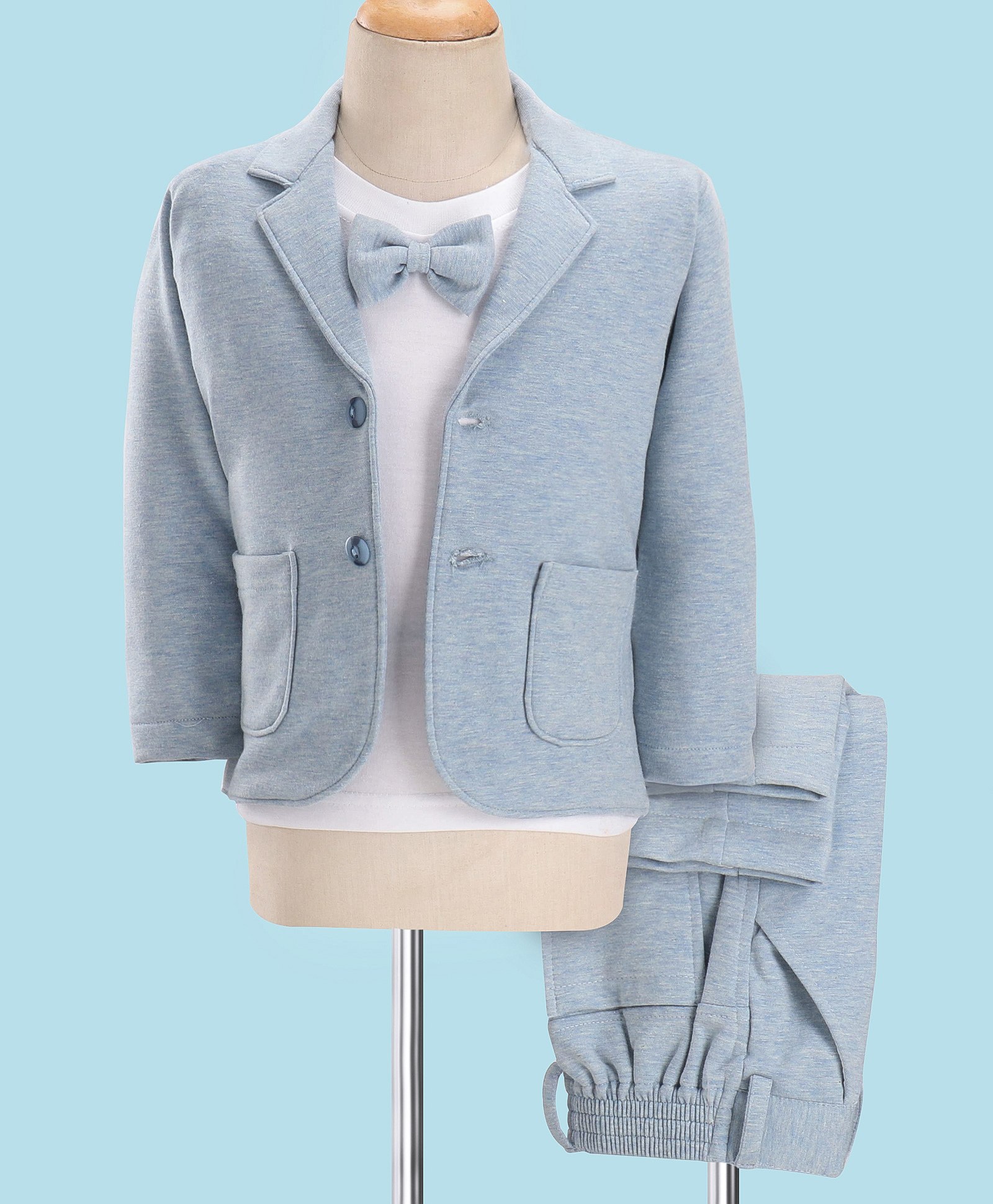 Robo Fry Cotton DC Full Sleeves Party Suits Solid Colour - Blue & White-image-39
