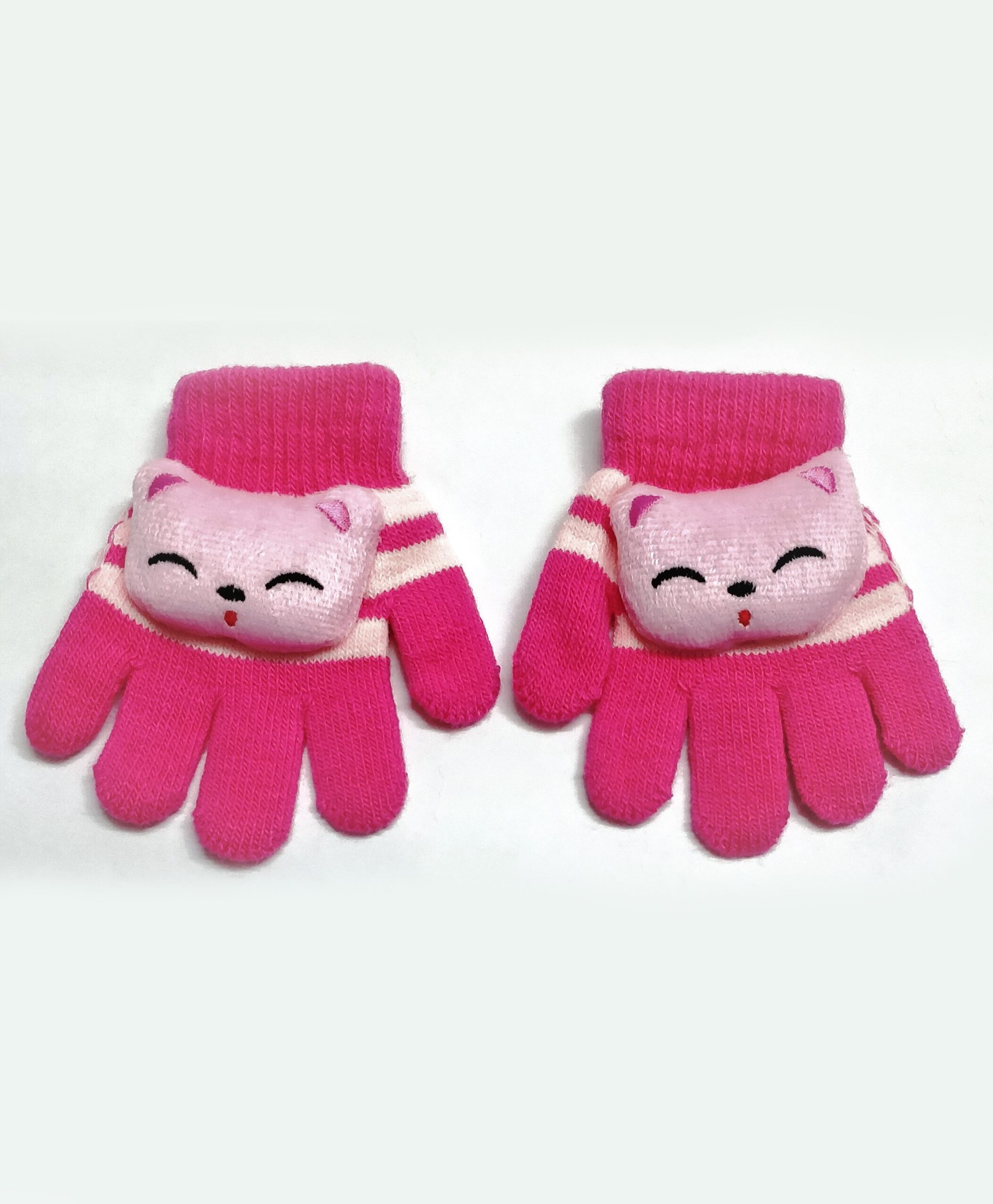 Kid-O-World Animal Face Patch Detailed Striped Gloves -Dark Pink-picture-14