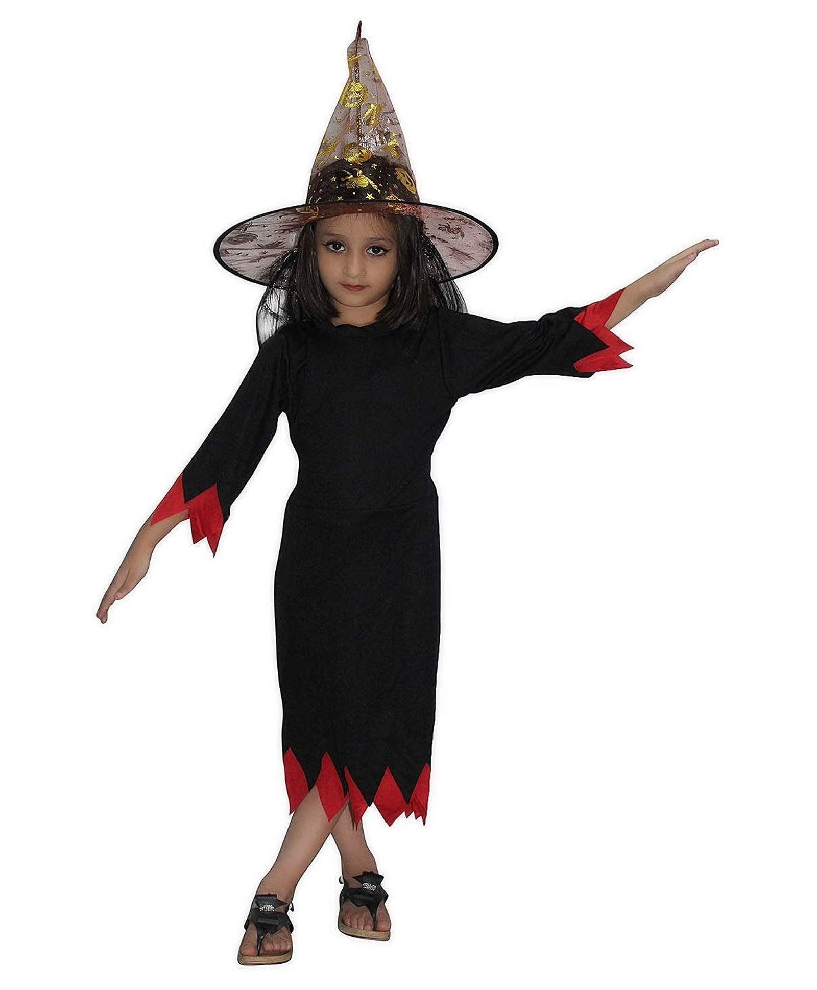 Kaku Fancy Dress Three Fourth Sleeves Halloween Theme Witch Costume For Girls - Black-image-32