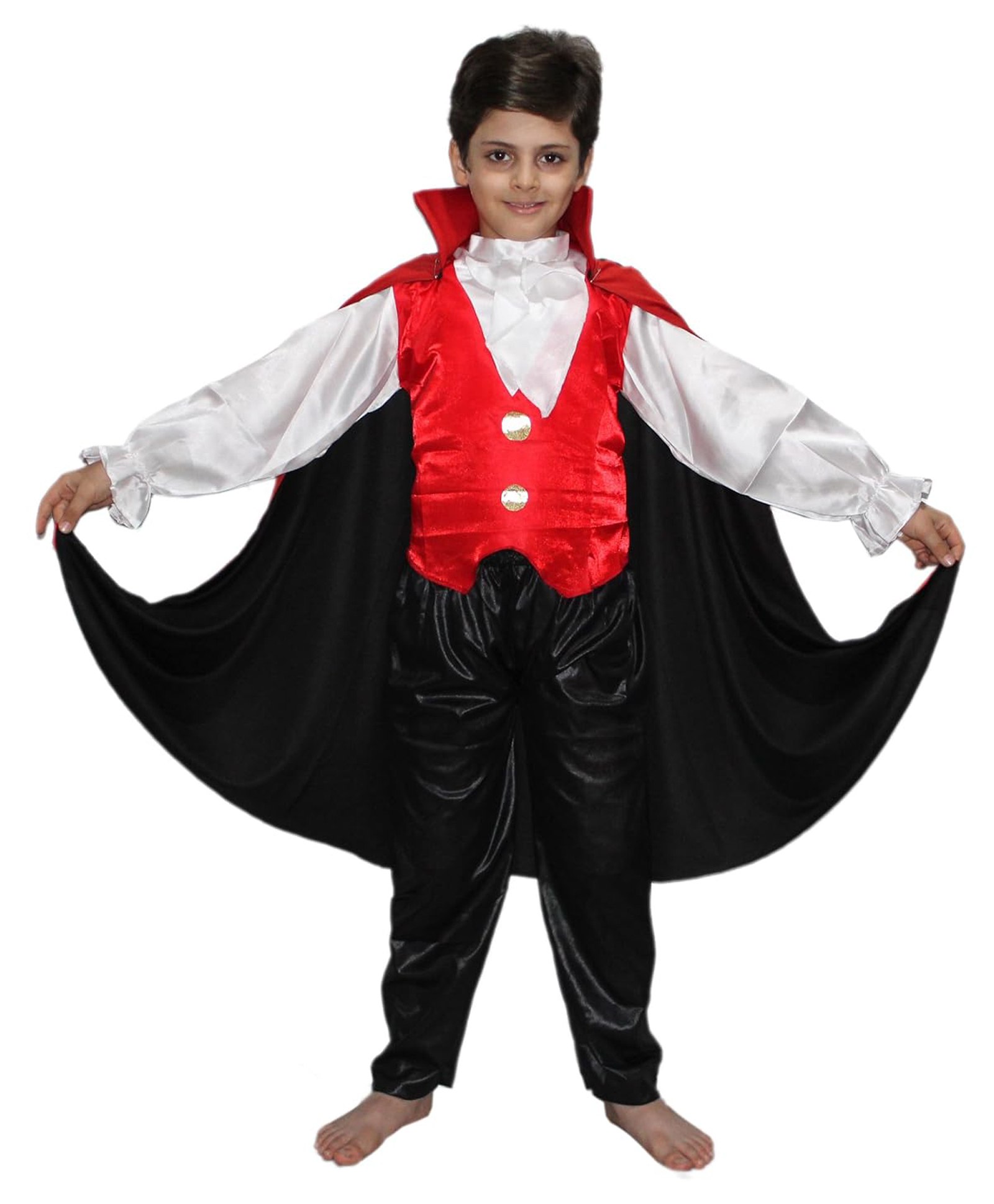 Kaku Fancy Dress Full Sleeves Halloween Vampire Dracula Costume For Boys - White Black & Red-image-7