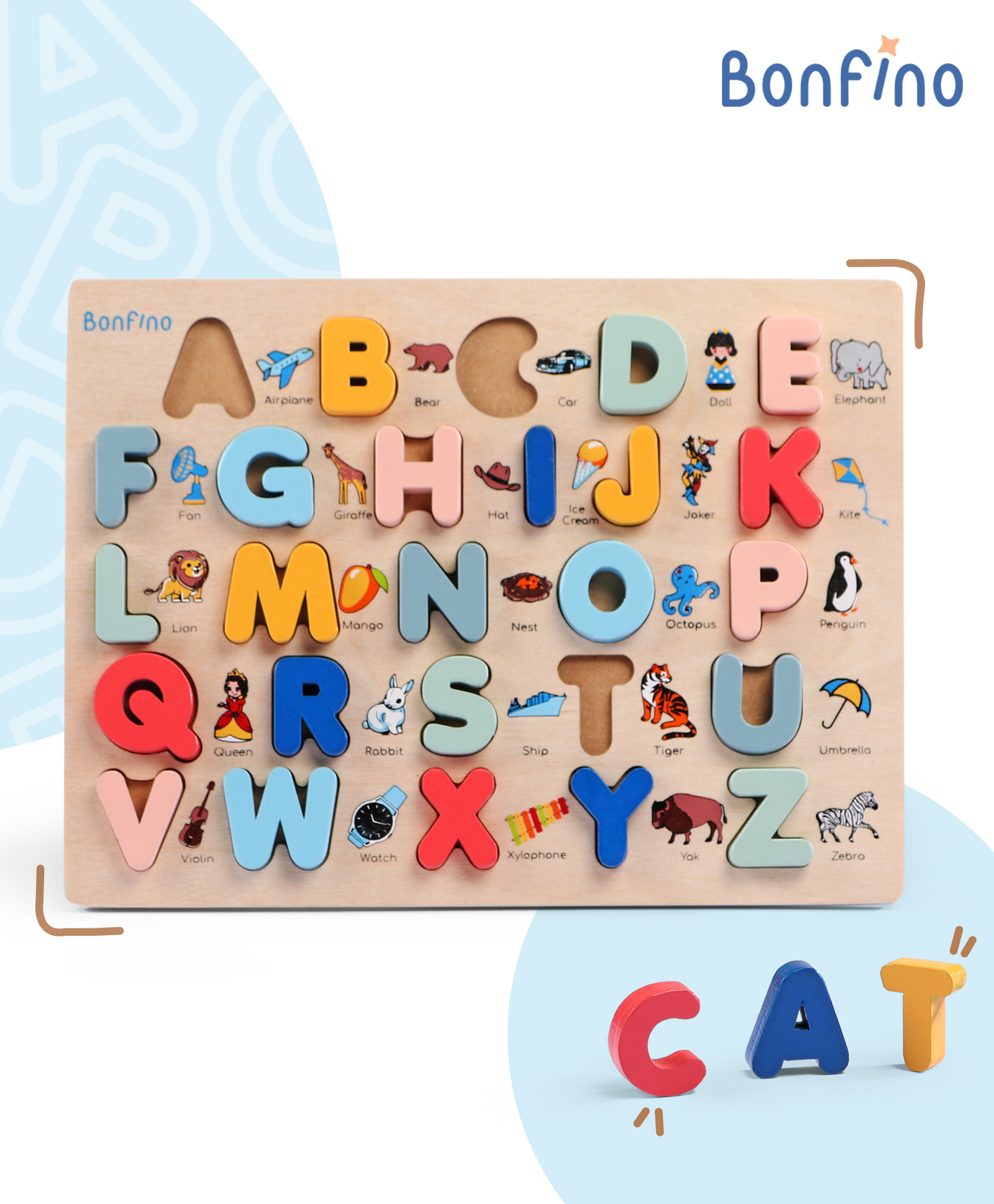 Bonfino Capital Alphabet Wooden Puzzle Mutlicolour - 26 Pieces