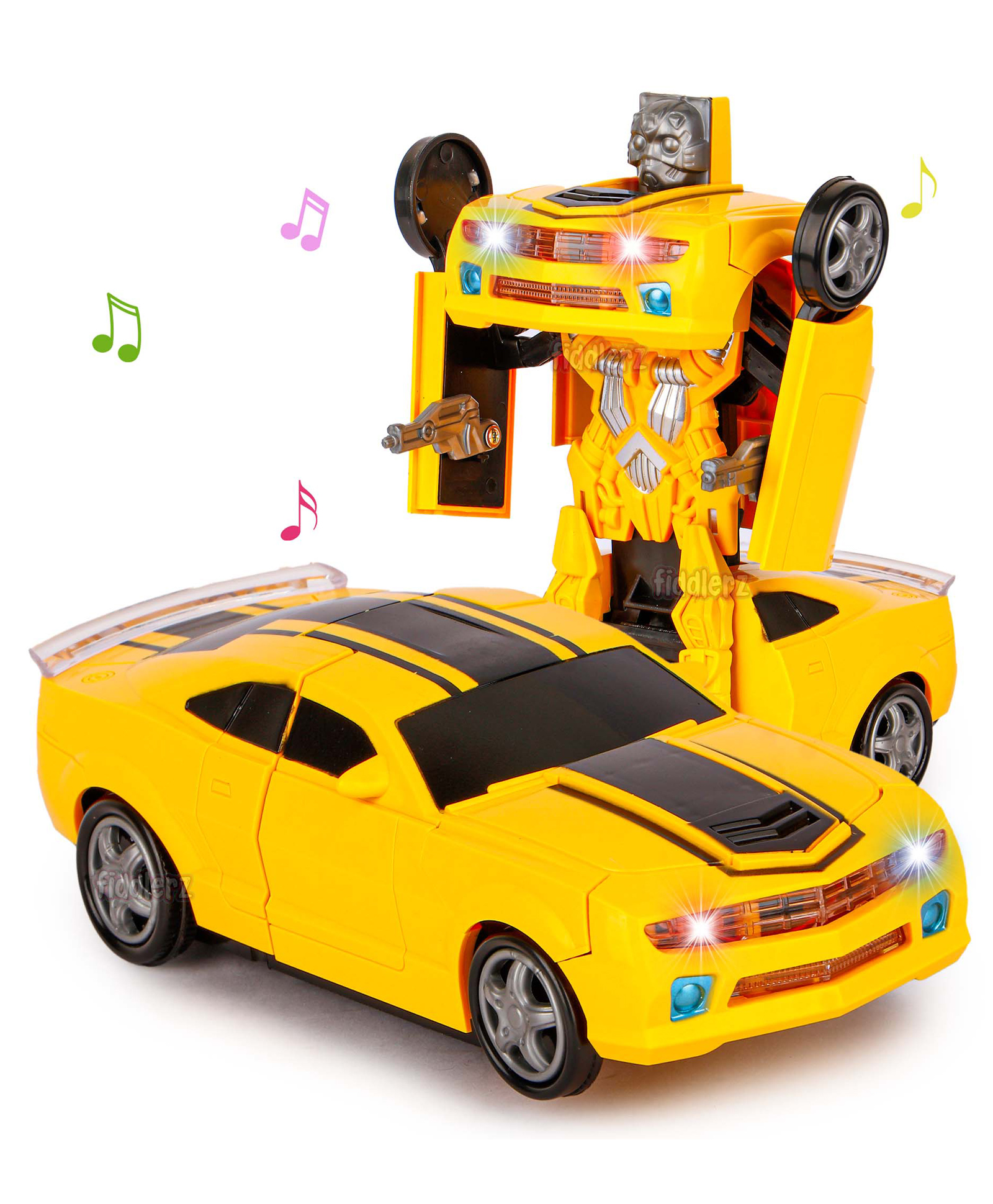 Fiddlerz Automatic 2 in 1 Deforming Toy With Light Sound & Bump N Go Car Toy For Kids - Multi color-picture-25