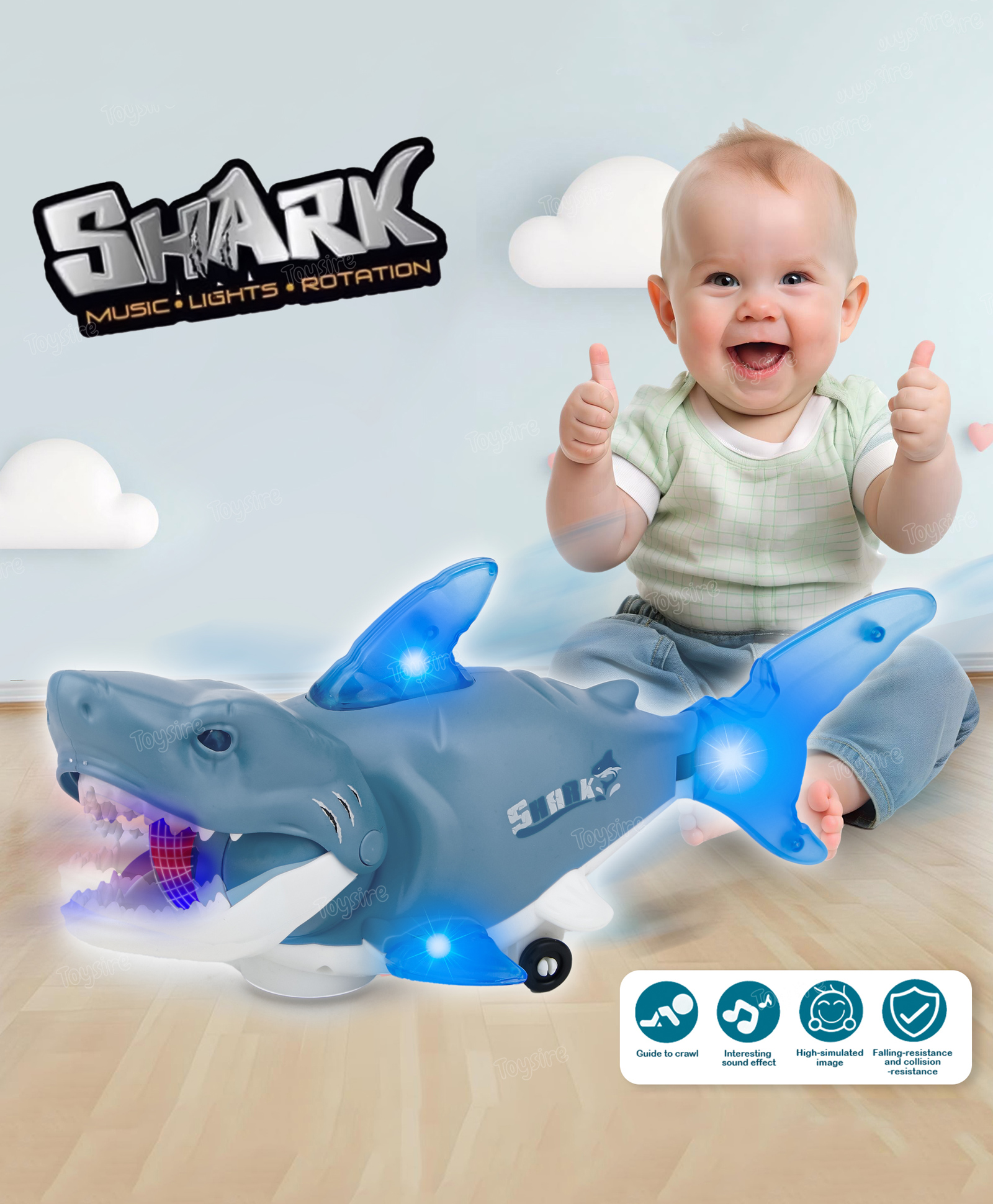 Fiddlerz Musical Shark Toy with Light and Music Animal Simulation Model Bump and Go Action Toy for Kids - Grey-image-29