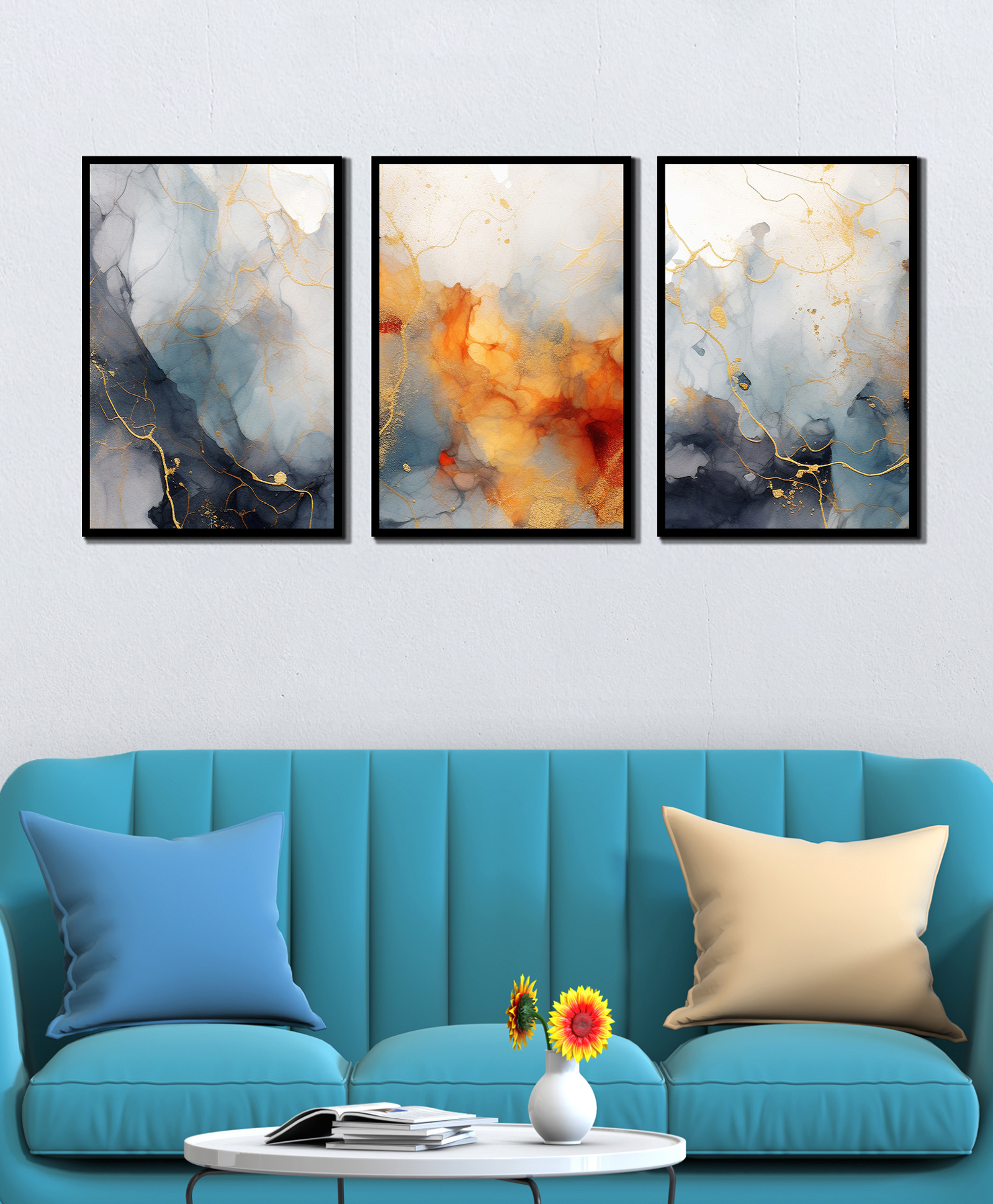 WENS Modern Framed Canvas Set of 3 Painting for Home Decor 19 Inch x 39 Inch-image-33