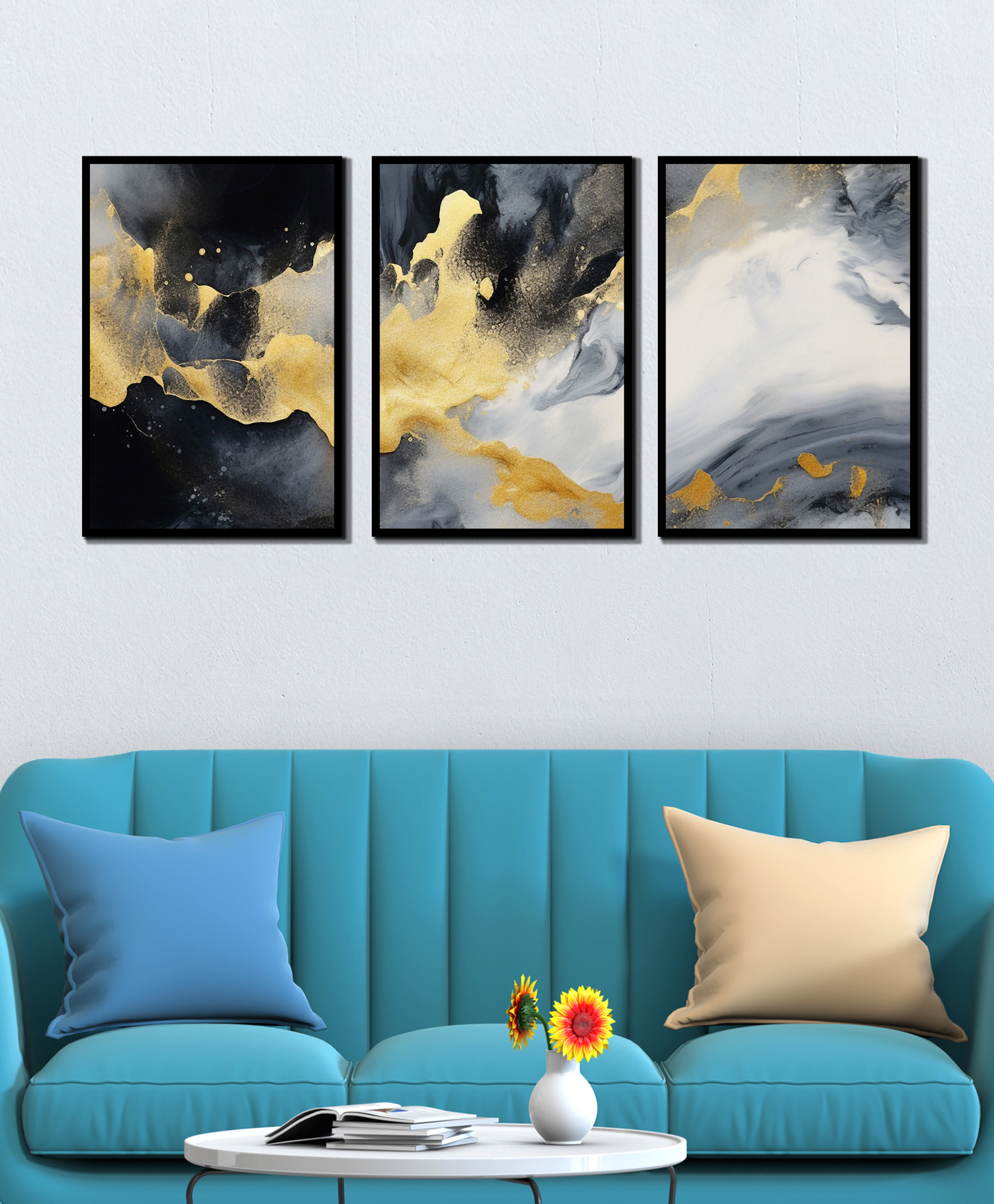 WENS Framed Canvas Set of 3 Painting for Home Decor 19 Inch x 39 Inch-image-41