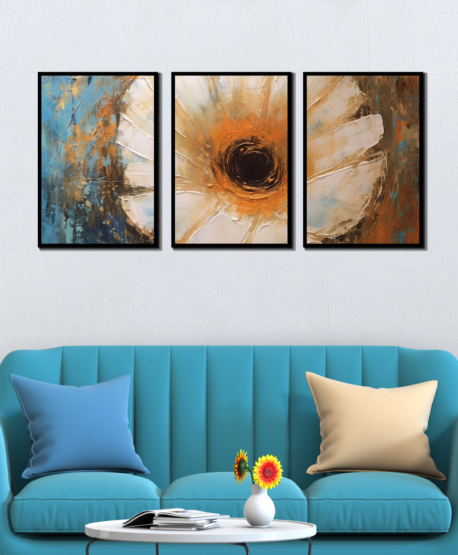 WENS Flower Framed Canvas Set of 3 Painting for Home Decor 19 Inch x 39 Inch-image-34