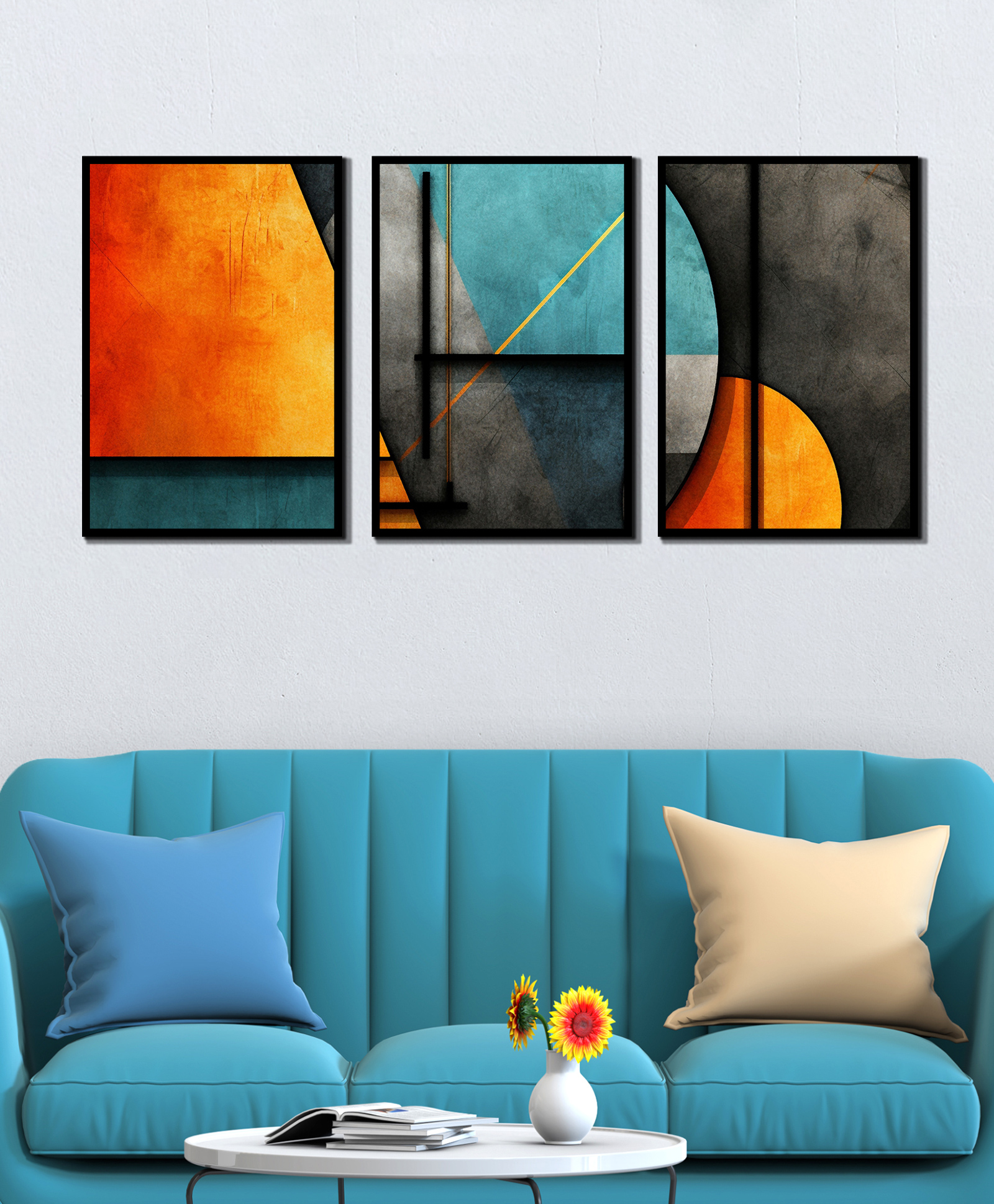 WENS Geometrical Abstract Theme Framed Canvas Set of 3 Painting for Home Decor 19 Inch x 39 Inch-image-27