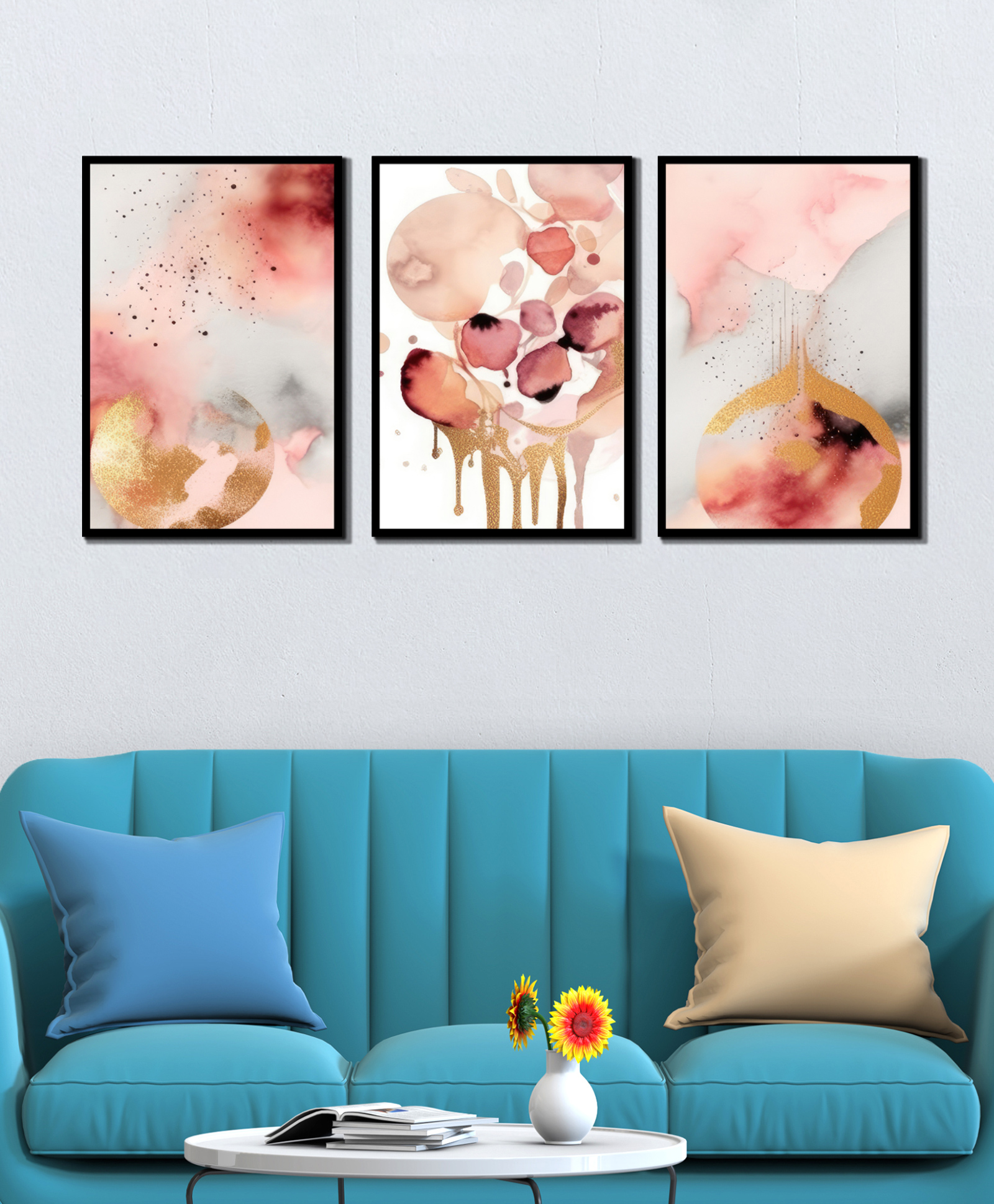 WENS Abstract Art Framed Canvas Set of 3 Painting for Home Decor 19 Inch x 39 Inch-image-14