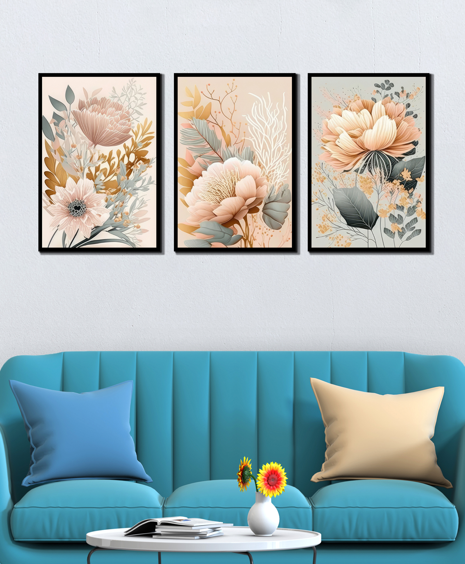 WENS Floral Prints Framed Canvas Set of 3 Painting for Home Decor 19 Inch x 39 Inch-image-36