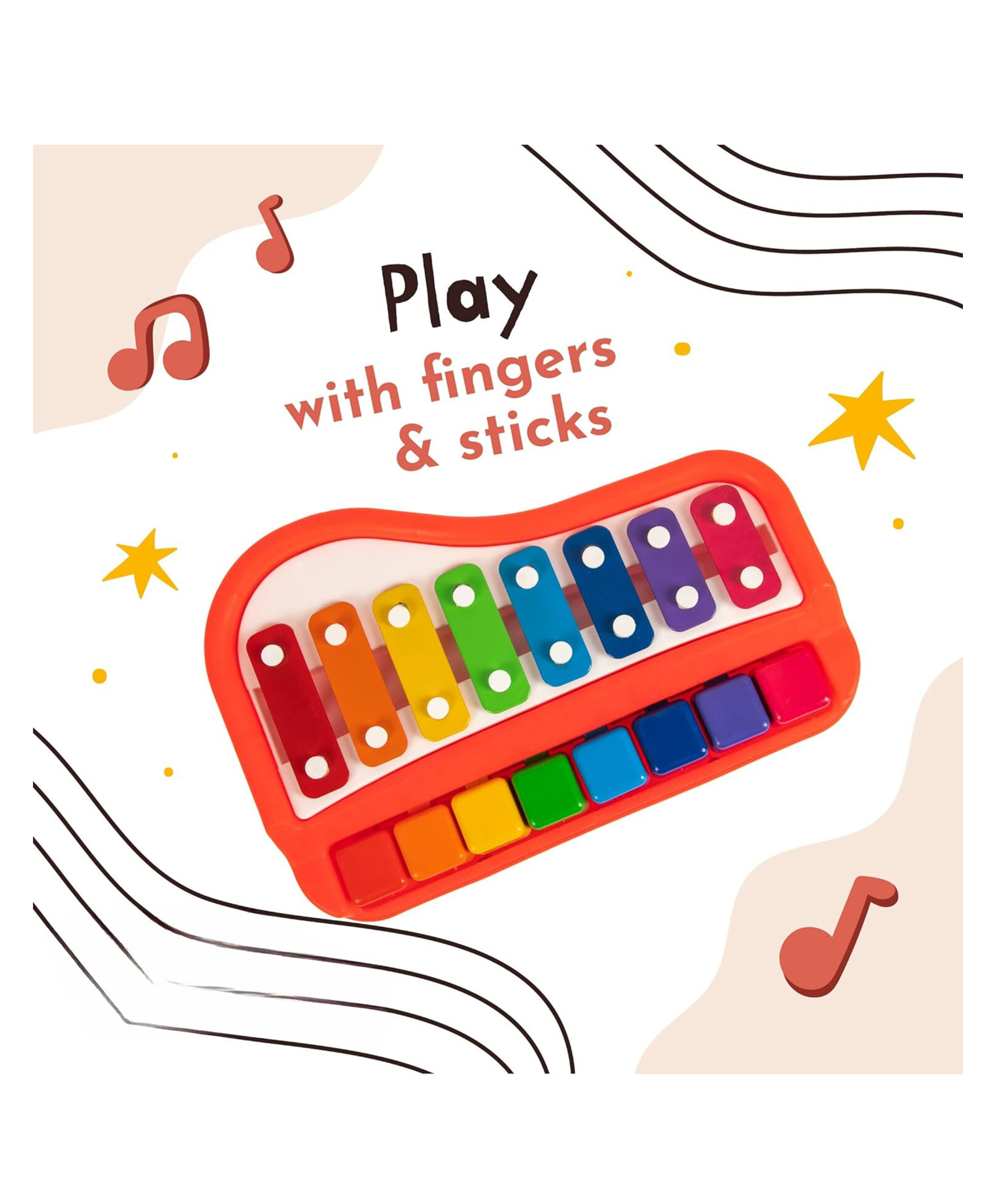 BitFeex 2 in 1 Piano Xylophone Musical Learning Instrument with 8 Key Scales Toy - Red-image-26