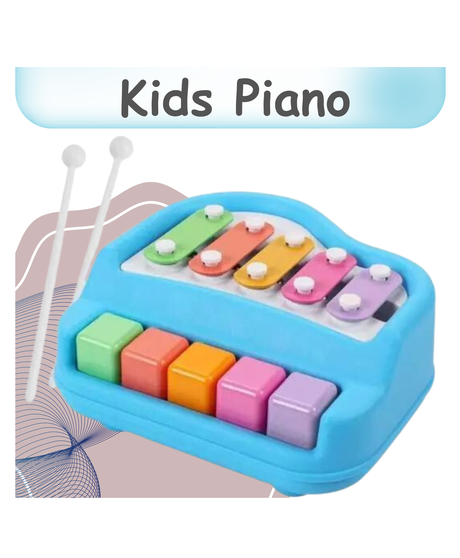 Bitfeex 5 Keys 2 in 1 Xylophone and Piano Toy with Colorful Keys for Toddlers and Musical Instruments Toy Set for Babies - Blue-picture-41
